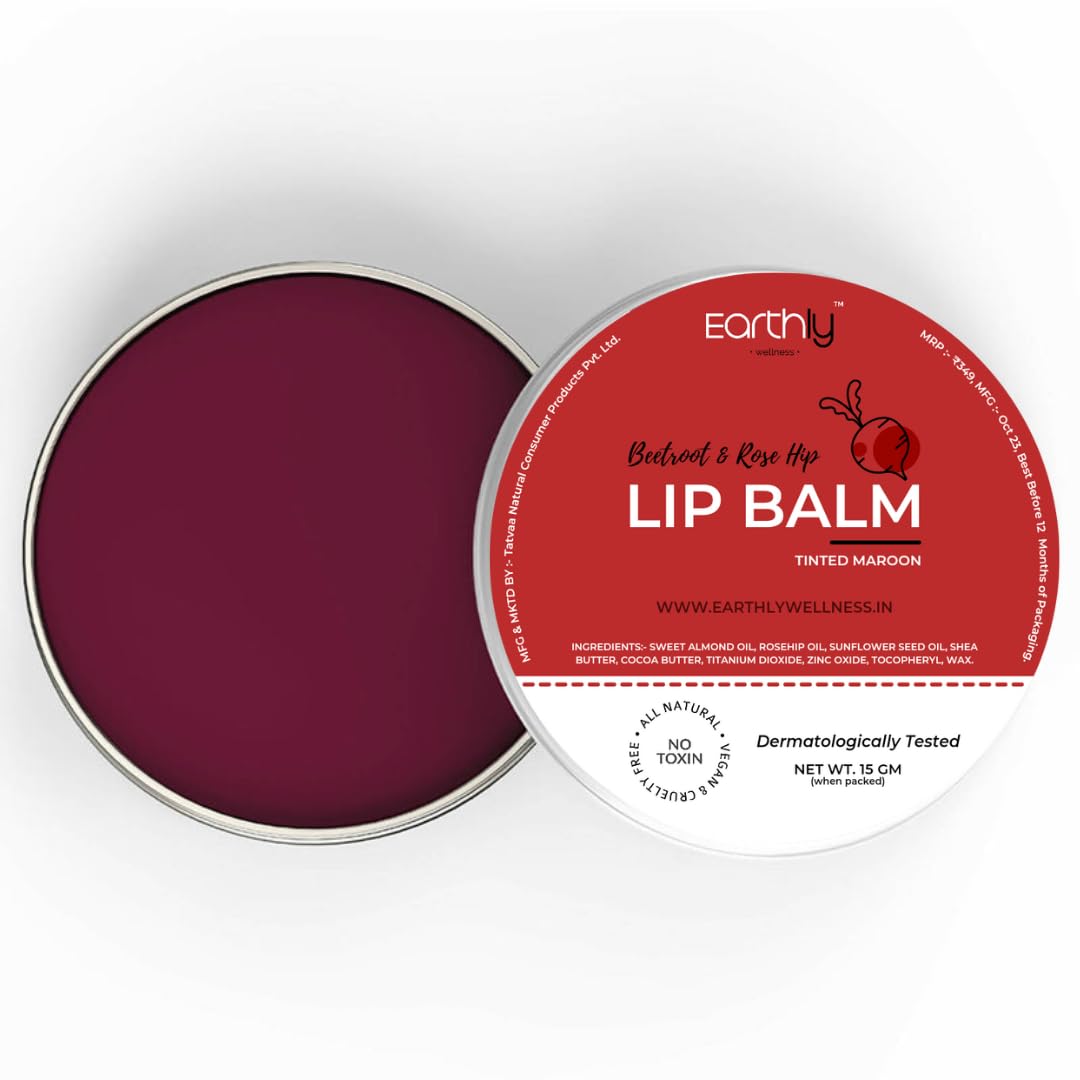 Earthly Beetroot Lip Balm with Rosehip & Almond Oil – SPF 30 Moisturizing Treatment for Soft, Naturally Pink Lips | Fades Dark Pigmentation | Maroon Tint Lip Care | Vegan & Cruelty-Free | Perfect for Daily Use, Outdoor Activities & Makeup Prep – 15g