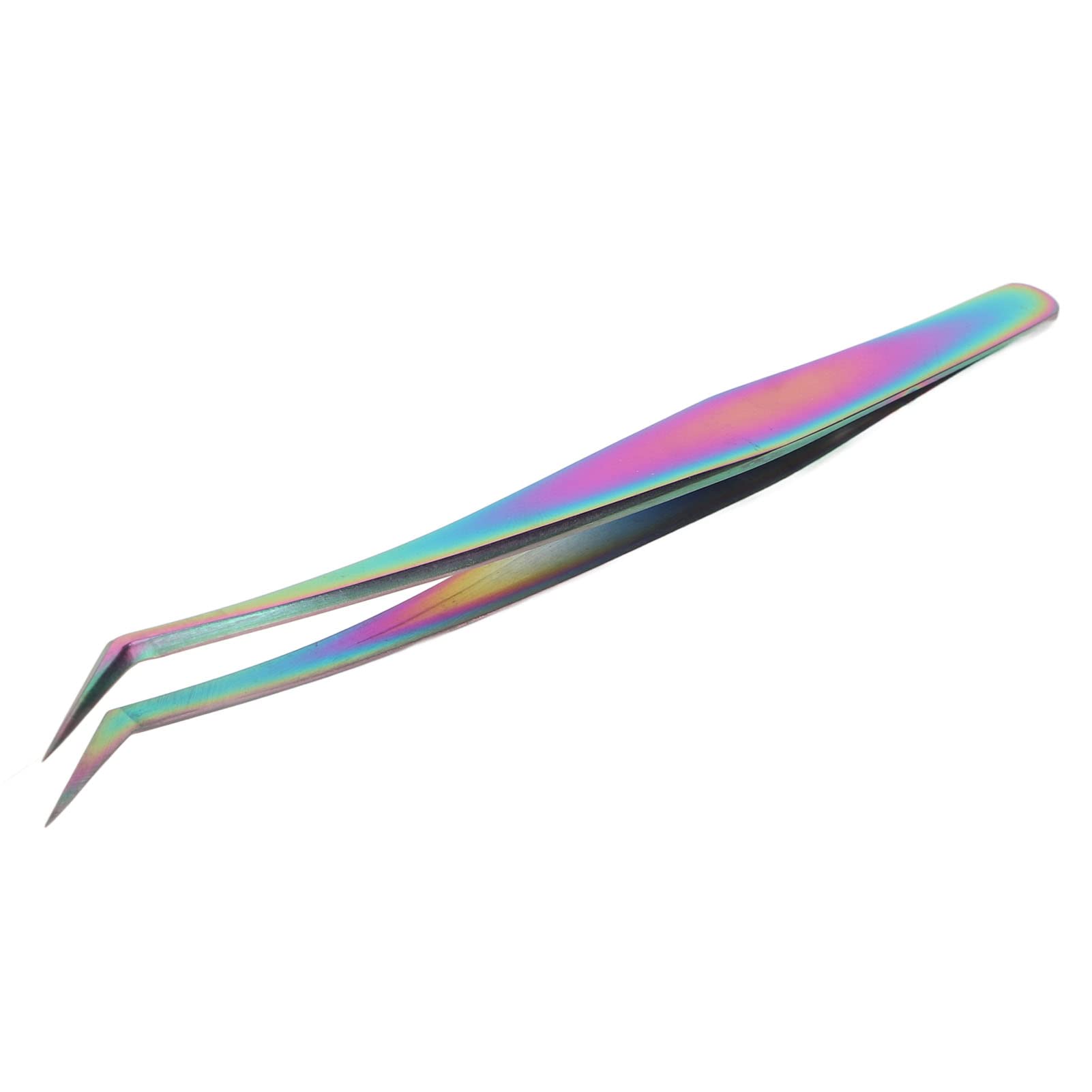 Professional Stainless Steel Eyelash Extension Tweezers - Comfortable Grip, Lightweight & Durable for False Lashes - Perfect for Salon & Home Use (Long Oblique Tweezer)