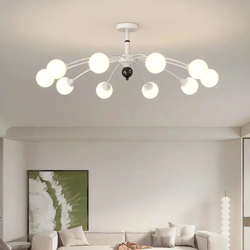 Modern Flush Mount Chandelier - Beige & Silver LED Ceiling Light Fixture for Bedroom, Dining Room, Living Room and Hallway Lighting