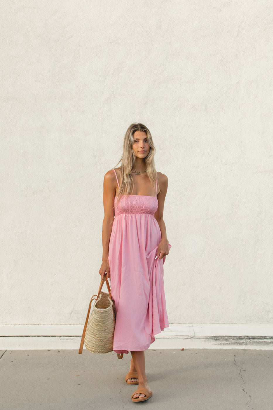 Sherbet Smocked Midi Dress for Women - Floral Summer Dress with Ruffles & Puff Sleeves | Perfect for Beach Vacations, Garden Parties & Date Nights