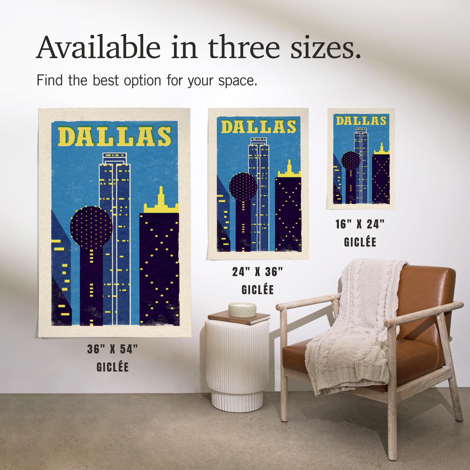 Lantern Press 24x36 Inch Giclee Art Print Wall Decor - Dallas Texas Woodblock Style Landscape Painting | Premium Canvas Poster for Living Room, Bedroom & Office Decor