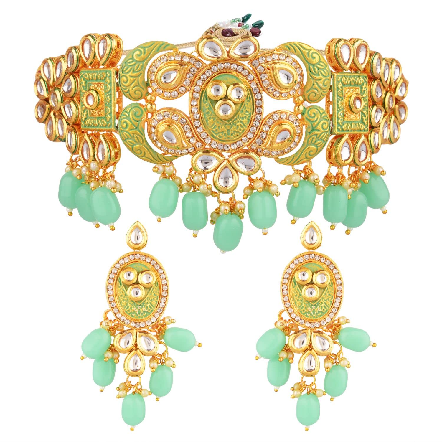 Elegant Indian Jewelry Set - Antique Kundan Crystal Choker Necklace with Dangle Earrings for Women | Bollywood Style Bridal Jewelry | Perfect for Weddings, Parties & Special Occasions