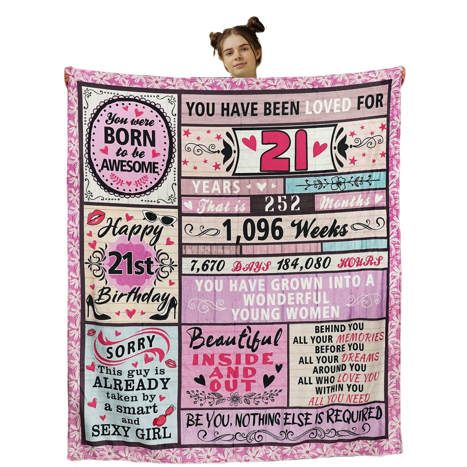 21st Birthday Gifts for Women - Best 21 Year Old Birthday Present Ideas for Her, Daughter, Girlfriend | Cozy 50x60 Fleece Blanket for 21st Birthday Decorations & Celebrations | Perfect for Parties, Dorm Room, or Sentimental Keepsake