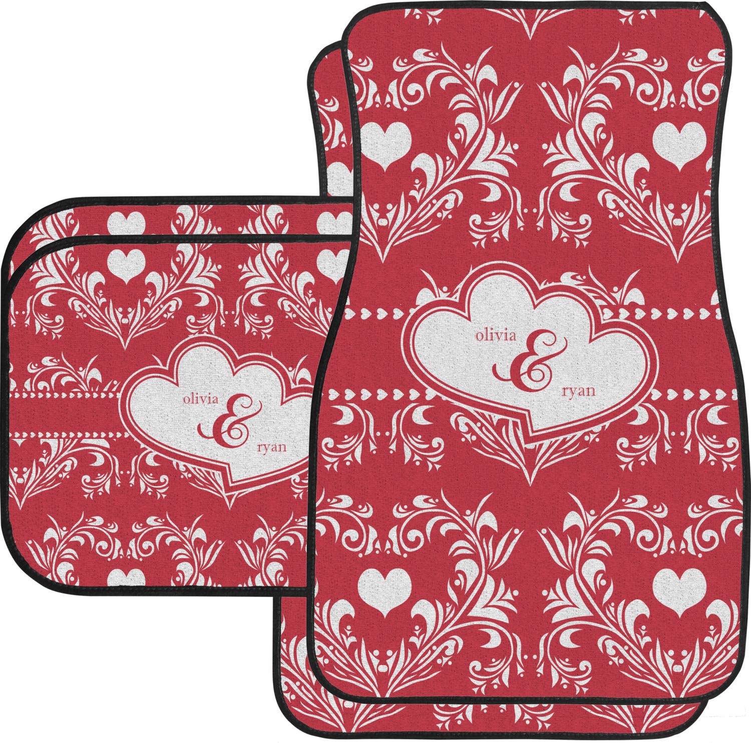 Custom Heart Damask Car Floor Mats Set - 2 Front & 2 Rear Mats for Cars, SUVs & Trucks | Waterproof & Non-Slip Protection | Perfect for Valentine's Day Gifts & Car Interior Decor