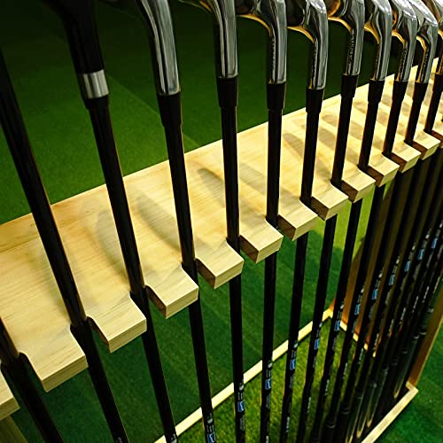 Premium Golf Club Stand Holder - Wooden Golf Club Organizer & Display Rack for 13 or 18 Putter Clubs - Durable Storage Shelf Equipment for Indoor/Outdoor Use - Perfect for Green, Garage, Home, or Golf Course Organization