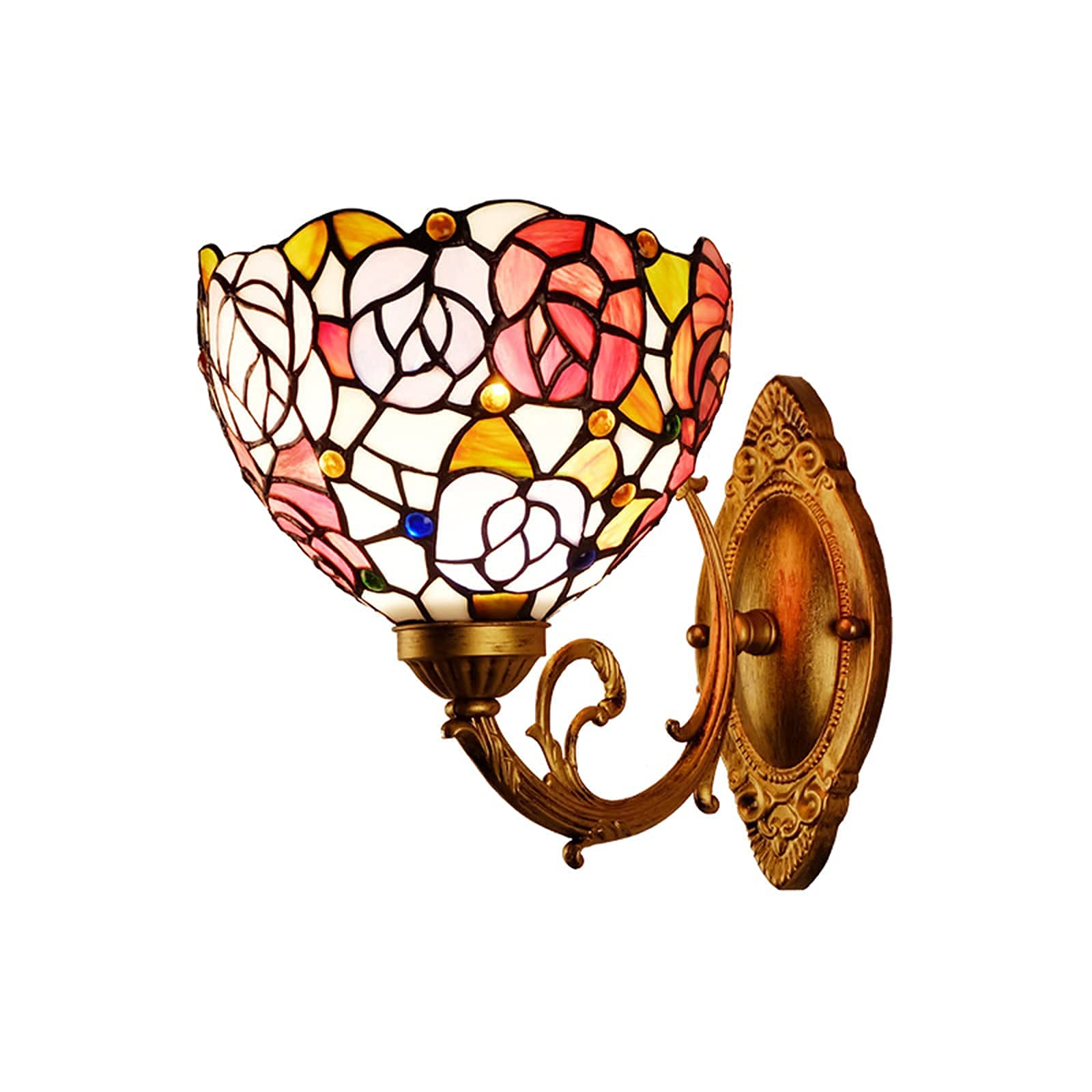 Tiffany Style Wall Lights - Modern Stained Glass Rose Pattern Wall Lamps for Living Room, Bedroom & Restaurant Decor | Indoor Home Lighting Fixtures for Cozy Ambiance