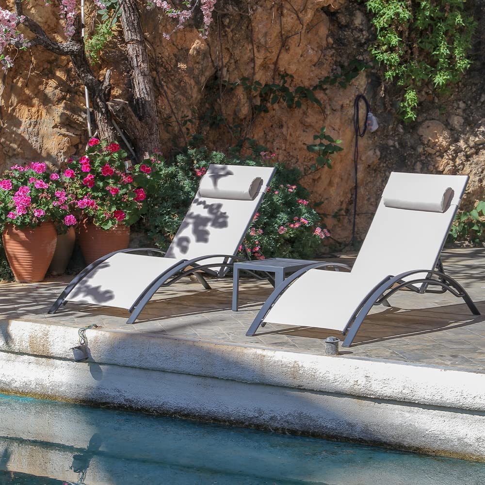 PURPLE LEAF 3-Piece Outdoor Chaise Lounge Set - All-Weather Patio, Pool & Beach Sunbathing Chairs with Side Table - Beige Recliners for Backyard, Lawn & Tanning