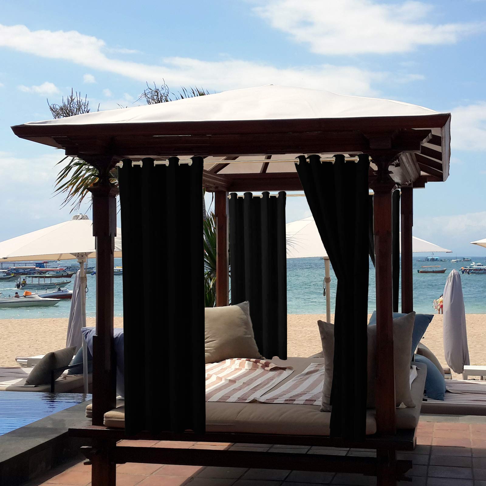 **Black Waterproof UV-Resistant Indoor/Outdoor Curtains 52x108 Inch - Thermal Insulated Rustproof Cabana Curtains for Gazebo, Porch, Terrace, Beach Deck, Loft & Corridor - Perfect for Sun Protection & Privacy**