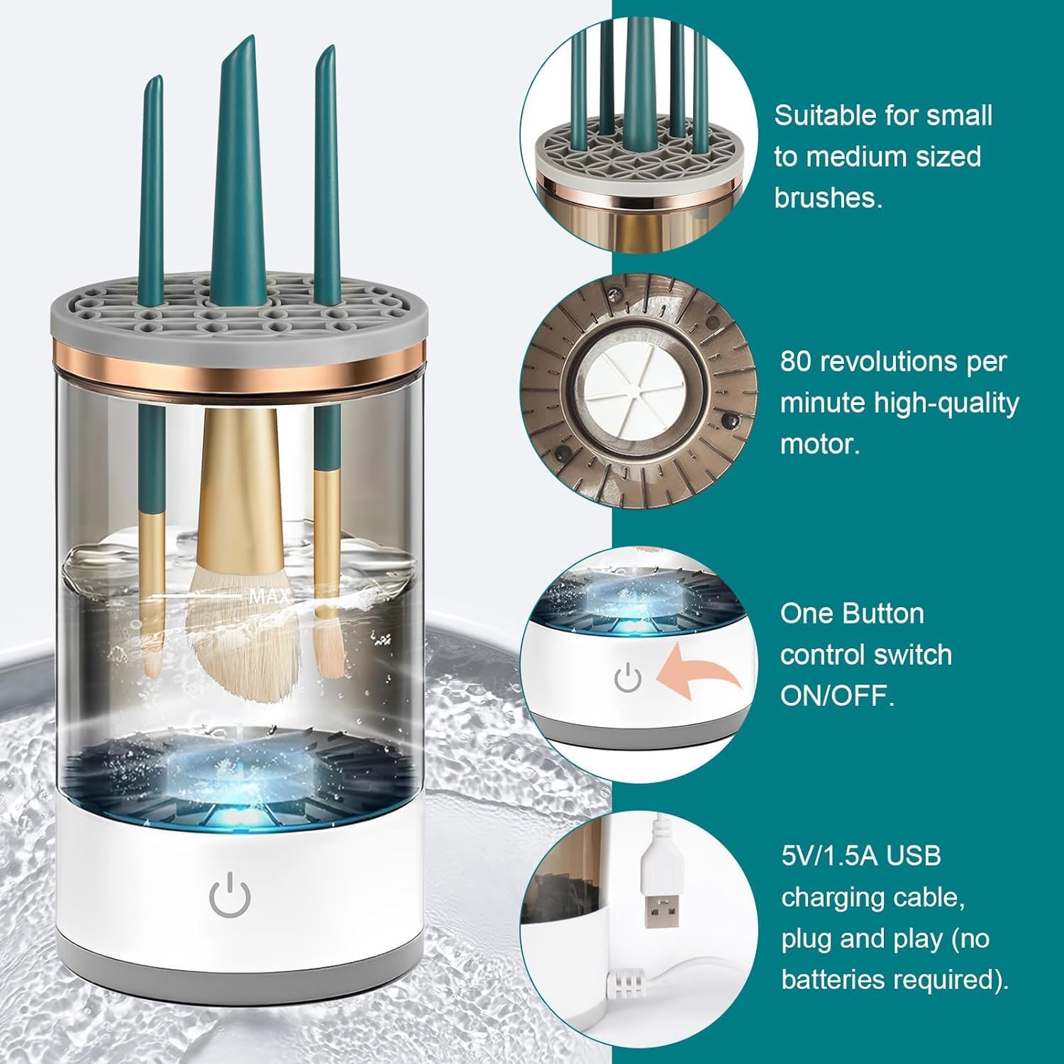 RIMDIXA Automatic Electric Makeup Brush Cleaner & Dryer Machine - Portable Cosmetic Brush Cleaning Tool with Spinner | Perfect for Home, Salon & Travel Use (Model A2)