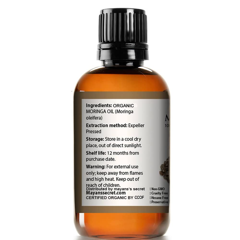 100% Pure Organic Moringa Seed Oil for Skin & Hair Care | Natural Anti-Aging Face Oil | Soothes Cuts, Rashes & Burns | Undiluted Cold-Pressed Moringa Oil for Dry Skin, Hair Growth & Wound Healing