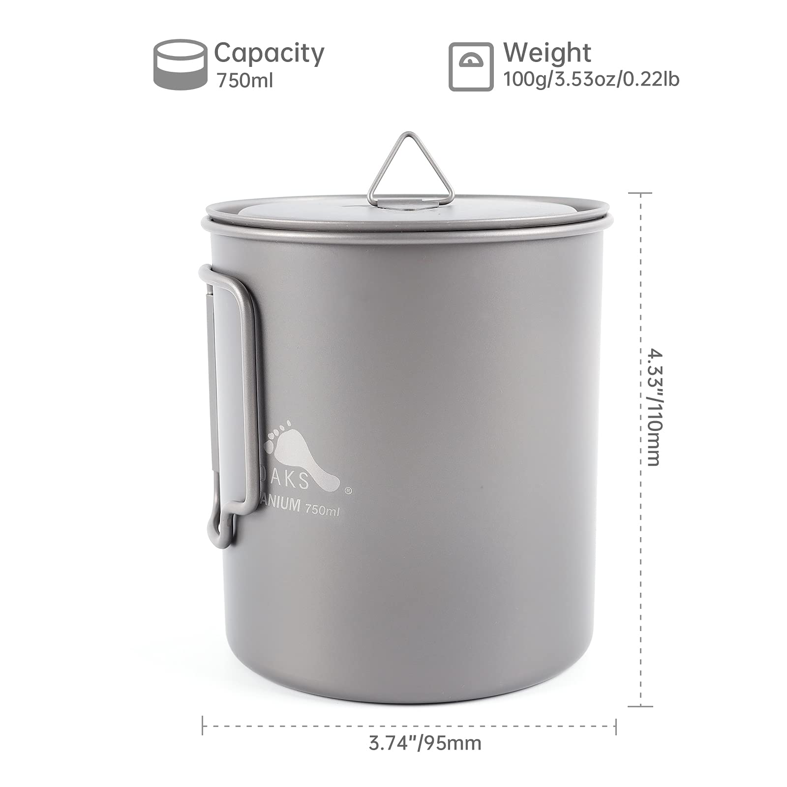 TOAKS Titanium 750ml Pot - Ultralight Backpacking Cookware with Lid & Foldable Handle for Camping, Hiking, Outdoor Cooking & Survival Gear | Compact Camping Cup for Backpackers, Mountaineers & Adventure Travel