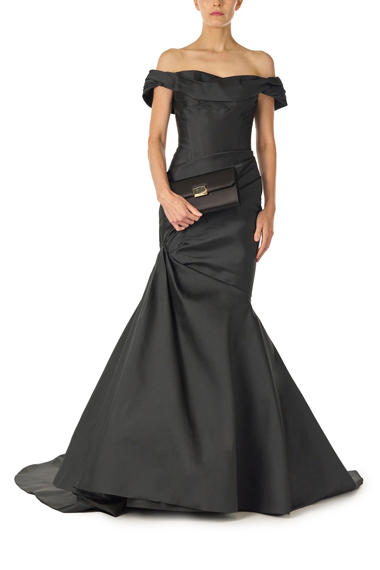 Elegant Off The Shoulder Draped Trumpet Gown for Women - Formal Evening Dress for Prom, Wedding & Special Occasions