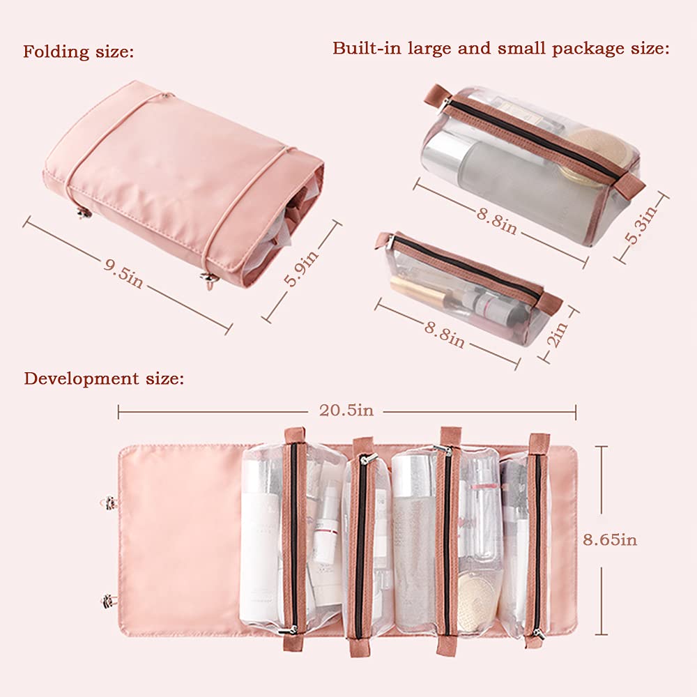 Clear Travel Toiletry Bag for Women - Waterproof Hanging Cosmetic Organizer with Detachable Pouch, Portable Makeup Bag for Daily Use & Travel - Pink | Perfect for Gym, Vacation & Business Trips