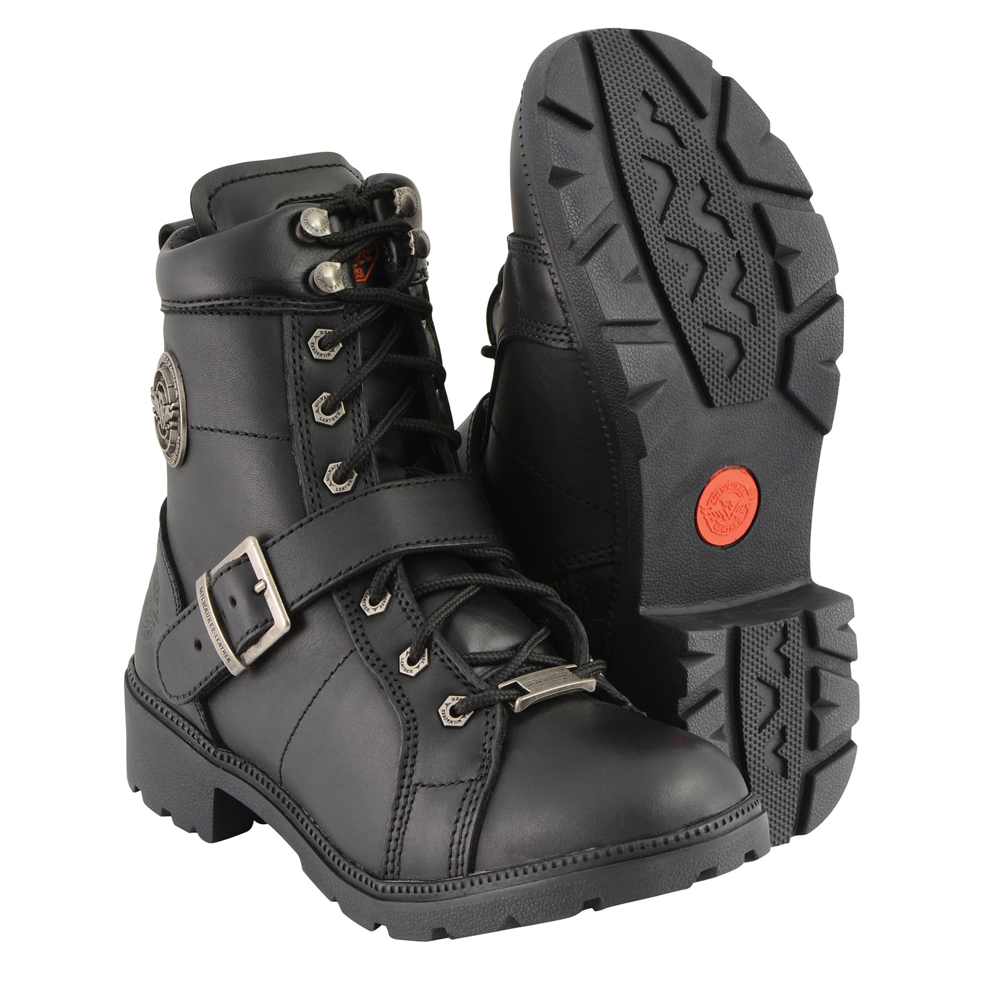 Milwaukee Leather Women's Black Leather Wide Width Lace-Up Side Buckle Boots MBL9325W - Comfortable Round Toe Riding Boots for Western Fashion & Outdoor Activities