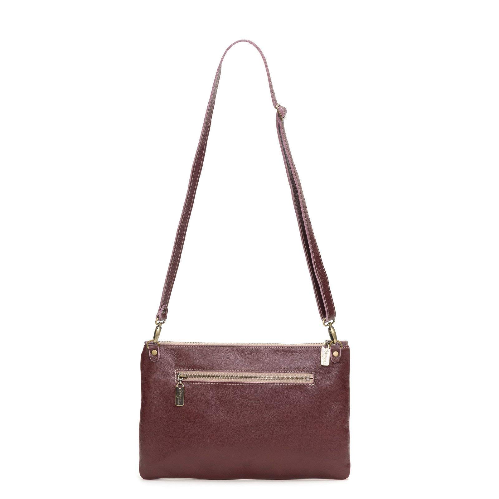 Stylish Plum Italian Leather Studded Medium Crossbody Clutch Purse for Women | Fashionable Evening Bag for Parties, Dates & Night Out