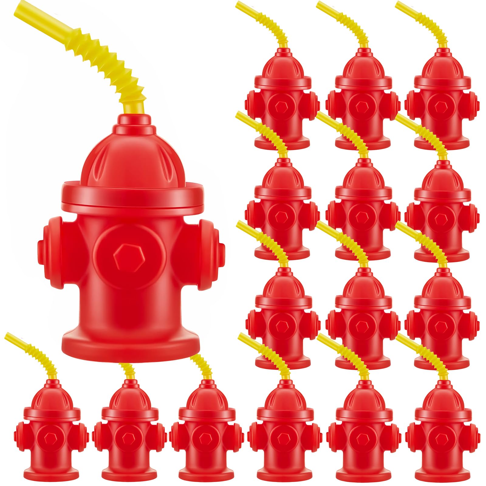 16Pcs Fire Hydrant Themed Straw Cups with Lids - 12oz Insulated Paw Patrol Party Cups for Kids | Firefighter Birthday Party Supplies, Fire Truck Decorations & Goodie Bag Fillers | Perfect for Birthday Parties, Baby Showers & School Events
