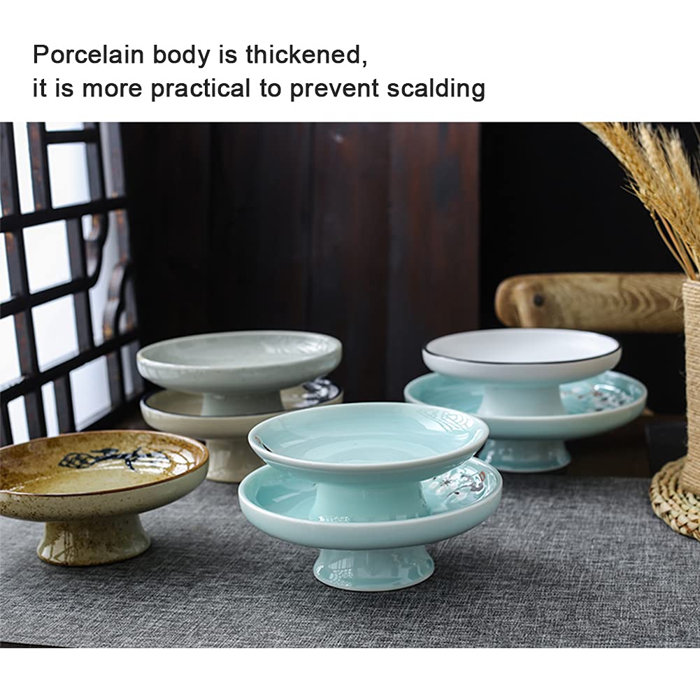 Ceramic Pedestal Bowl - 6.3 Inch Round Footed Serving Dish for Fruits, Desserts, Snacks, Nuts | Elegant Kitchen Counter Centerpiece & Table Decor in Green | Perfect for Parties, Dining Display, and Home Decor