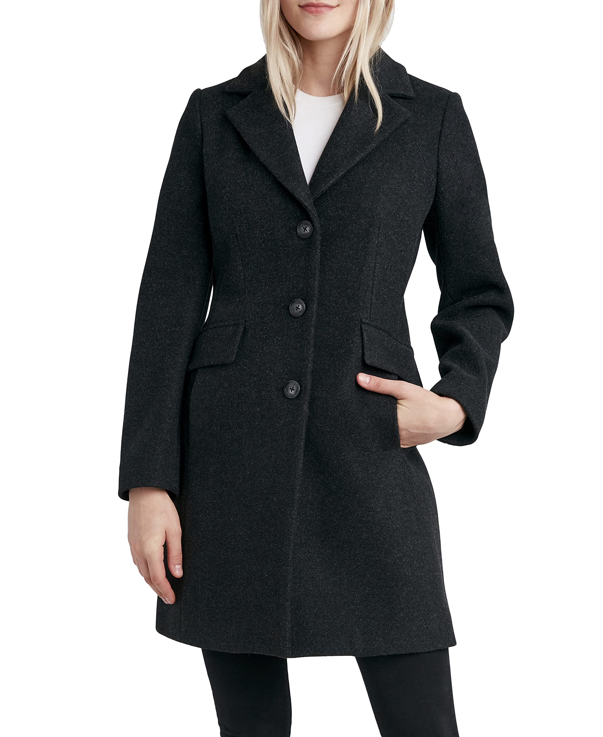 LAUNDRY BY SHELLI SEGAL Women's Faux Wool Coat with Notch Collar - Stylish Winter Outerwear for Office, Dating & Holiday Events