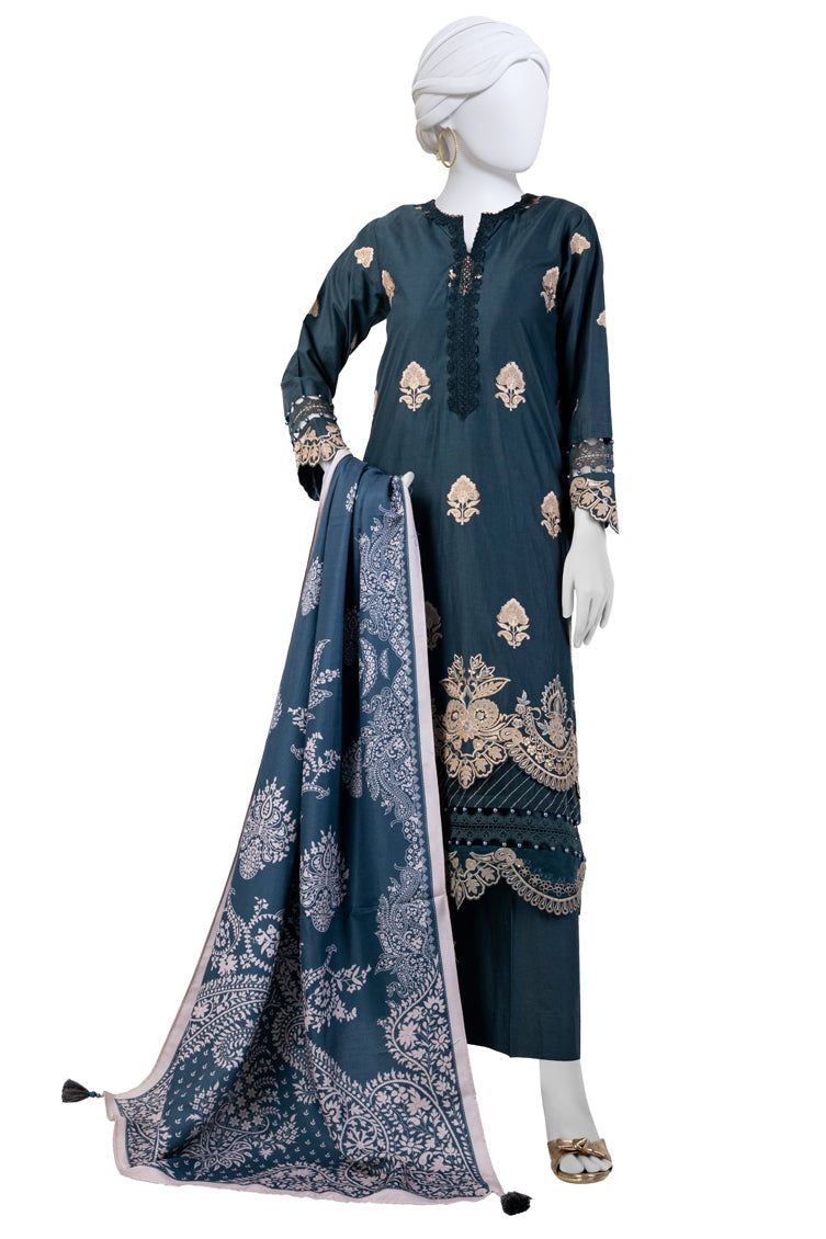 Premium Cambric Green Unstitched Suit by J. Junaid Jamshed - Perfect for Formal Wear, Weddings & Special Occasions