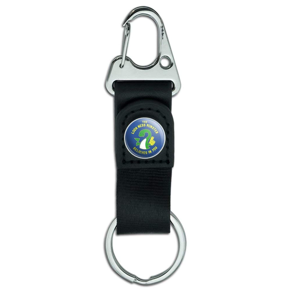 Funny Loch Ness Monster Keychain - 'Believes in You' Humor Gift with Leather Belt Clip & Carabiner - Perfect for Backpacks, Keyrings & Gifts
