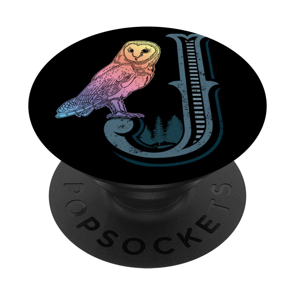 Barn Owl Drawing with Monogram Letter J PopSockets PopGrip - Interchangeable Phone & Tablet Stand | Perfect for Artists, Nature Lovers & Personalized Gifts