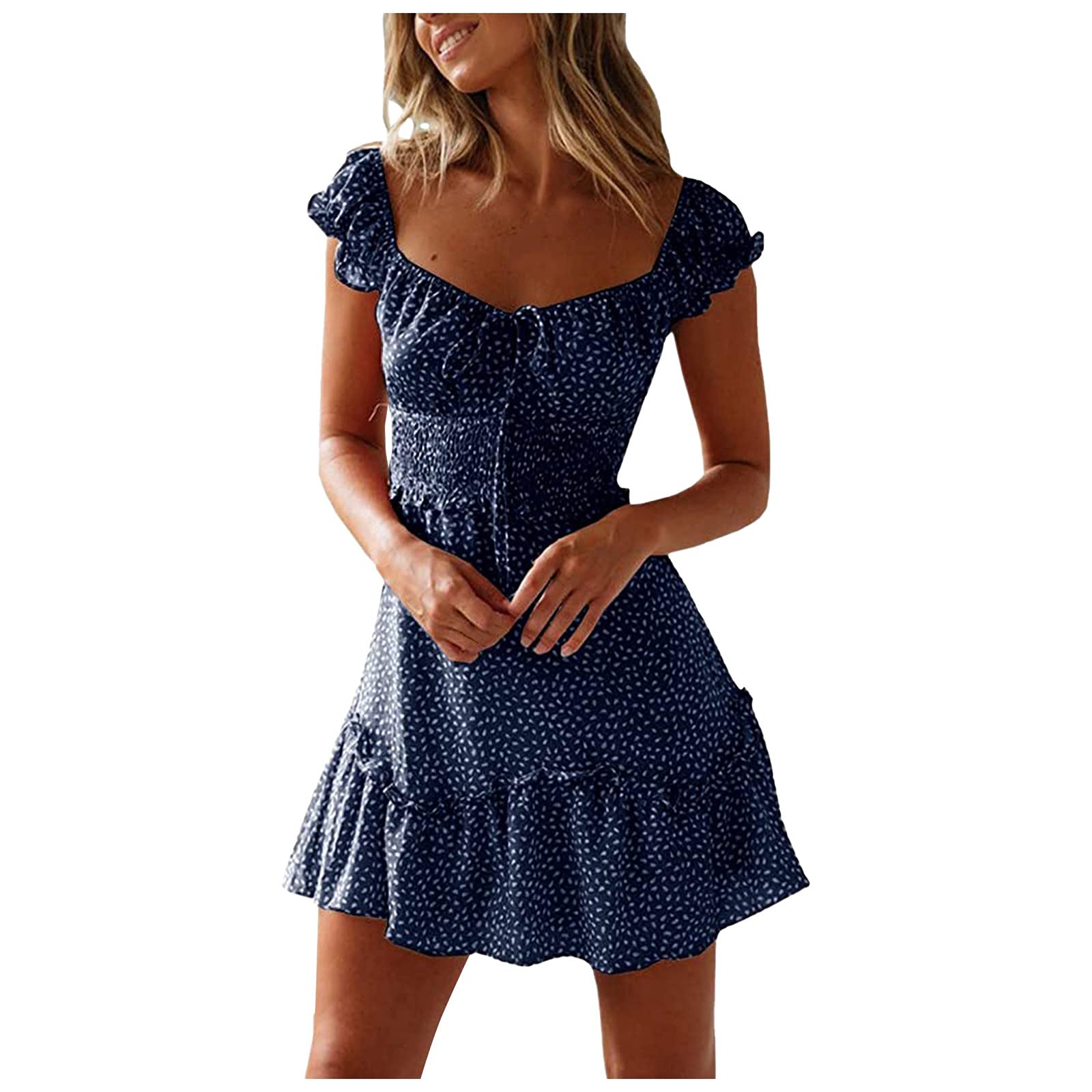 Smooto Women's Floral Maxi Dress - Elegant Crewneck Bodycon Wedding Guest Dress in Navy Blue (Size L) | Perfect for Bridal Showers, Cocktail Parties & Formal Events