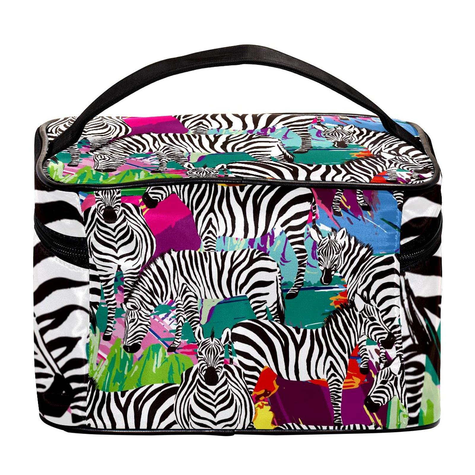 Zebra Print Large Travel Makeup Bag - Multi-Colored Cosmetic Organizer with Zipper - Waterproof Toiletry Case for Women & Girls - Perfect for Vacation, Gym, and Daily Essentials Storage