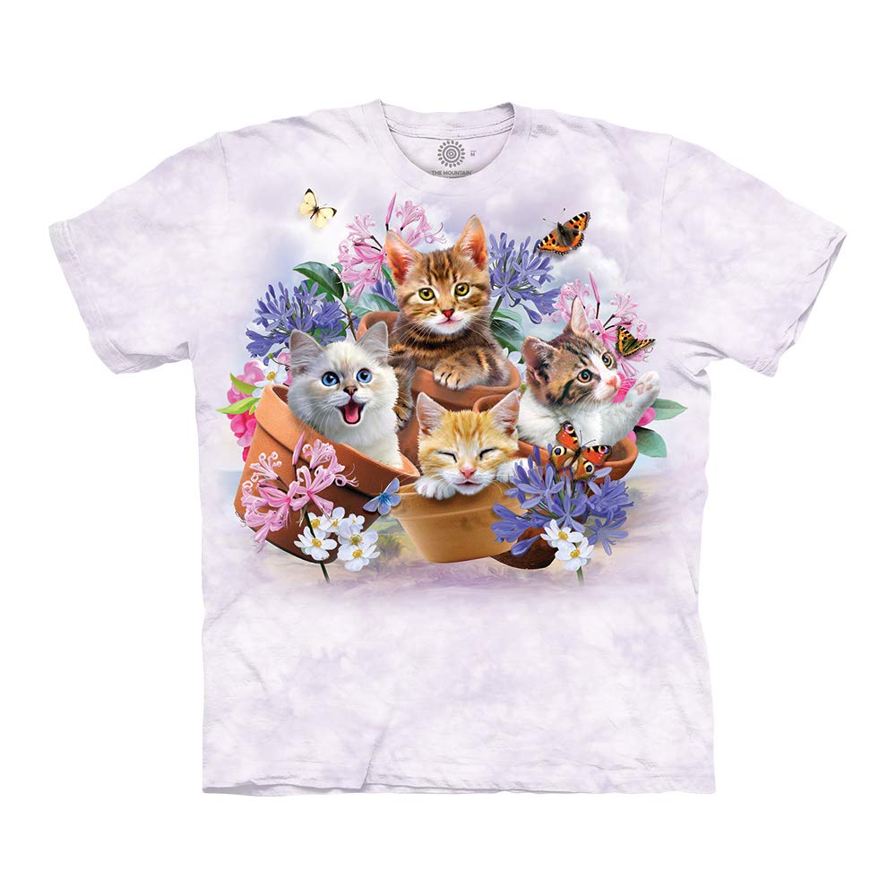 100% Cotton Unisex T-Shirt with Cats in Plant Pots Design - Garden Themed Purple Graphic Tee - 4XL - Perfect for Gardening Enthusiasts & Cat Lovers