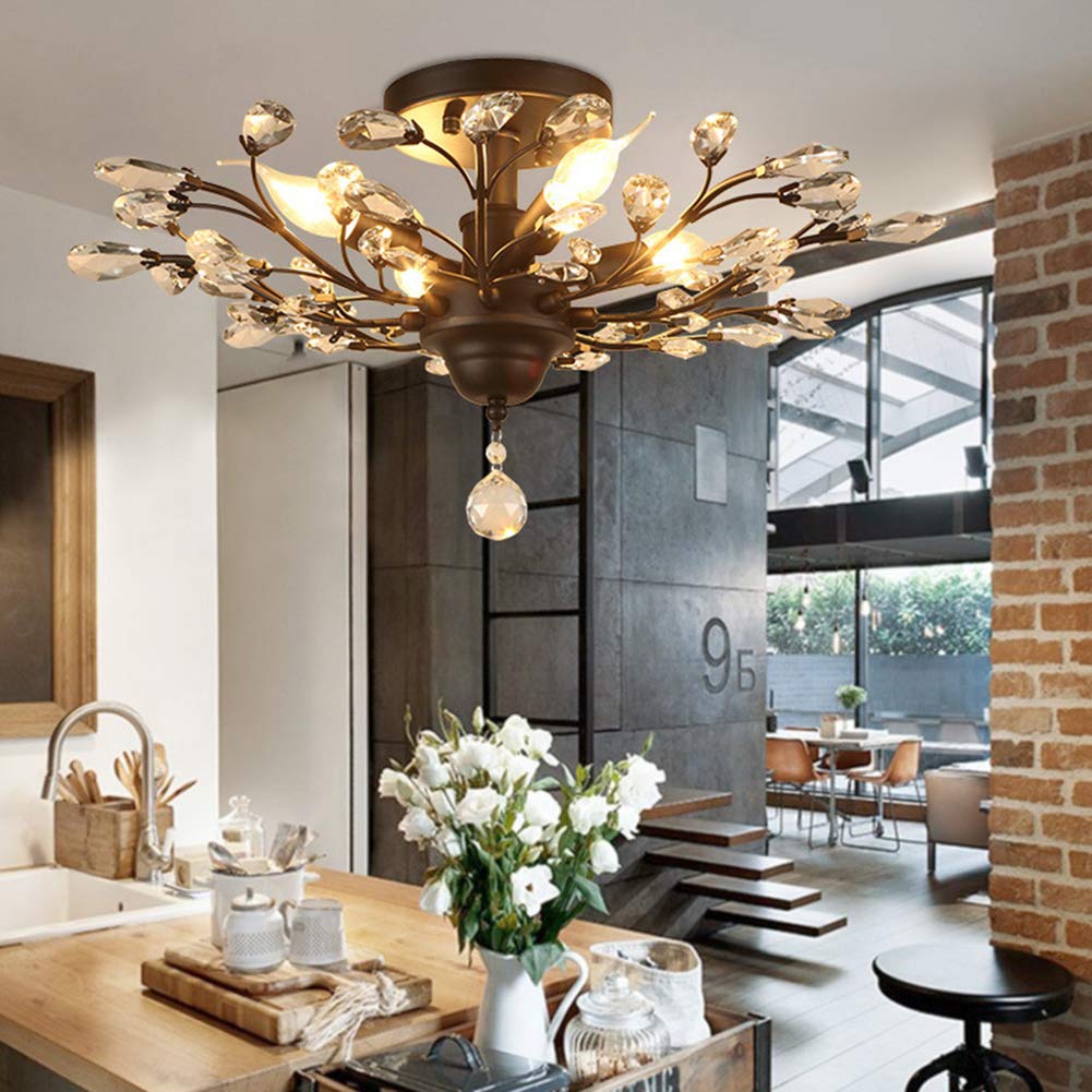 Vintage Large Crystal Branches Chandelier - Black Ceiling Light Fixture with 5 Lights 200W - Perfect for Dining Room, Living Room, or Bedroom Lighting Decor