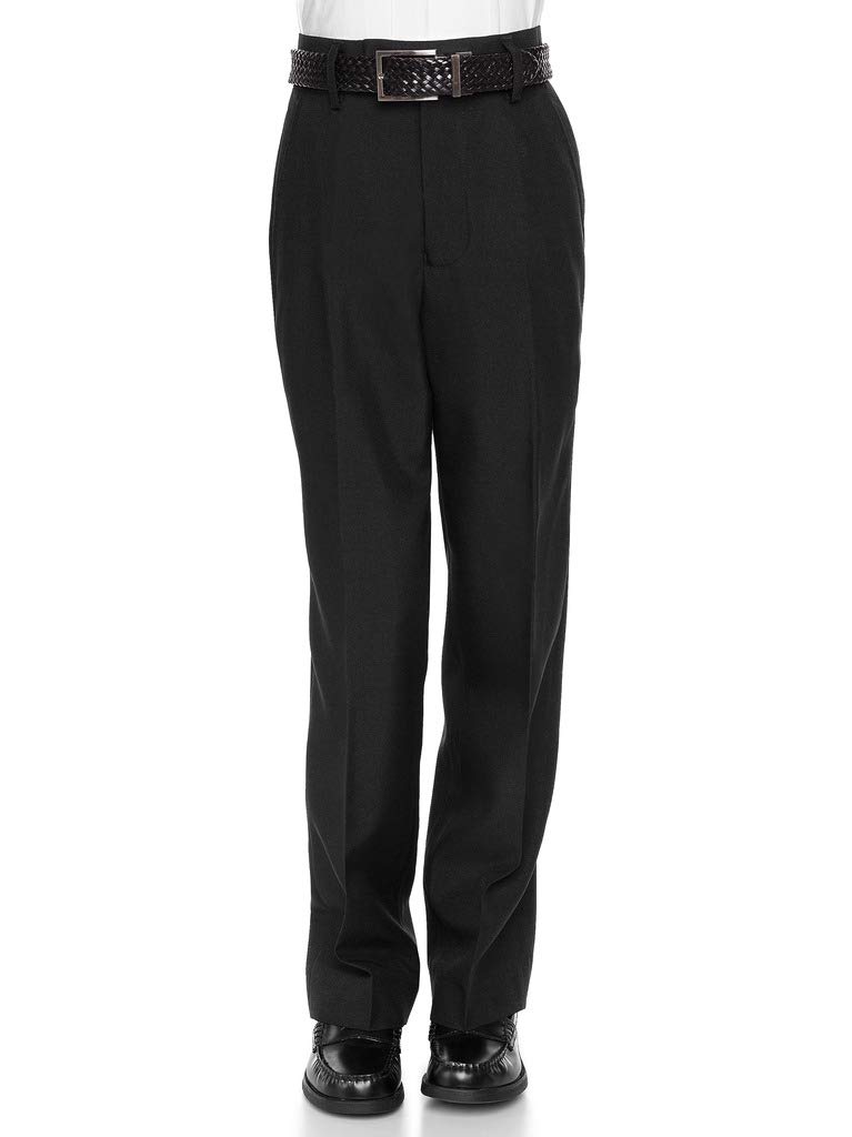 Boys' Slim Fit Dress Pants with 4 Pockets - Flat Front Black Formal Slacks for School & Special Occasions | Non-Elastic Waistband | Perfect with Dress Shirts & Suit Jackets | Size 12