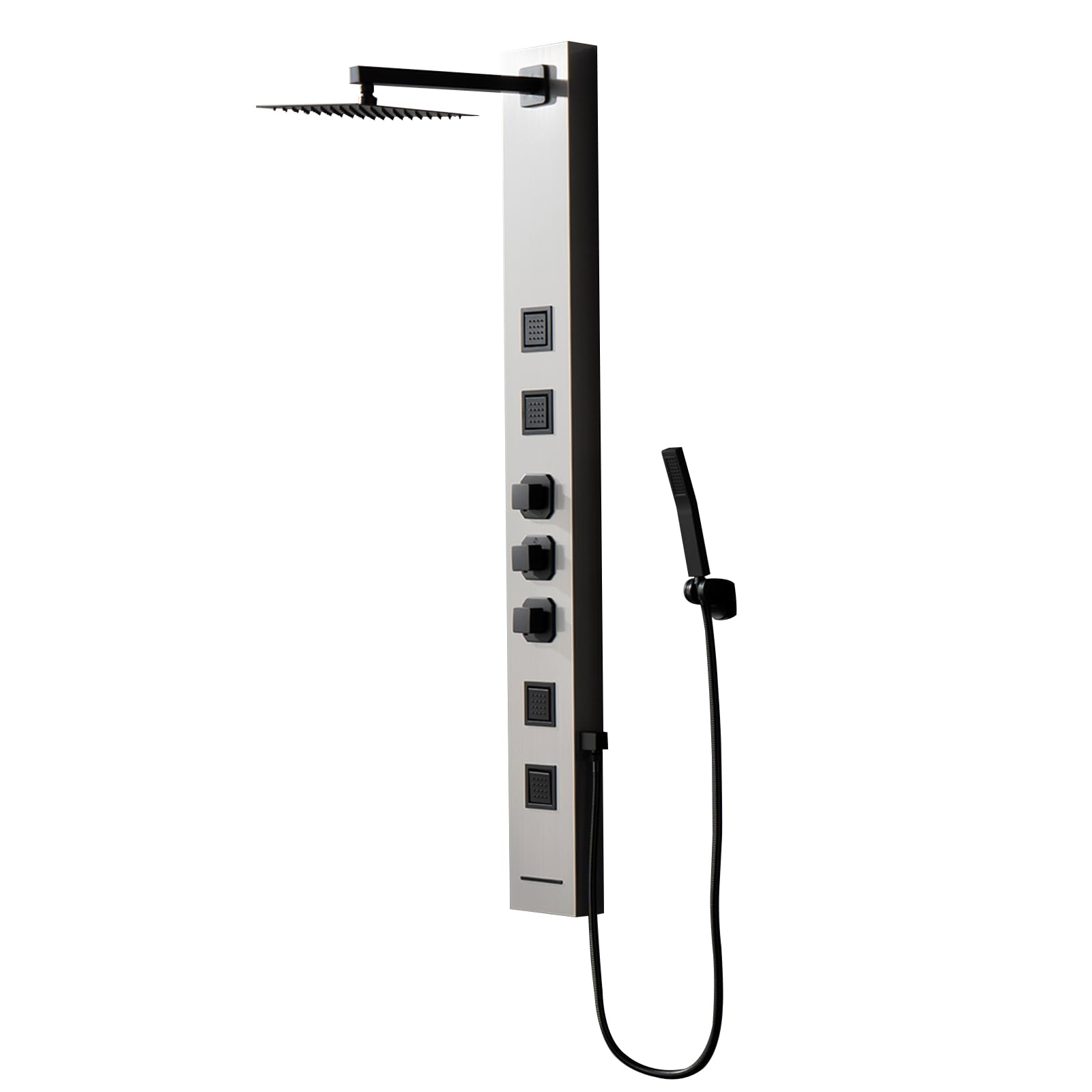 BWE 304 Stainless Steel Shower Panel Tower System with Adjustable Rainfall Shower Head, 4 Body Massage Jets & Handheld Shower - Brushed Finish for Luxury Bathroom Spa Experience