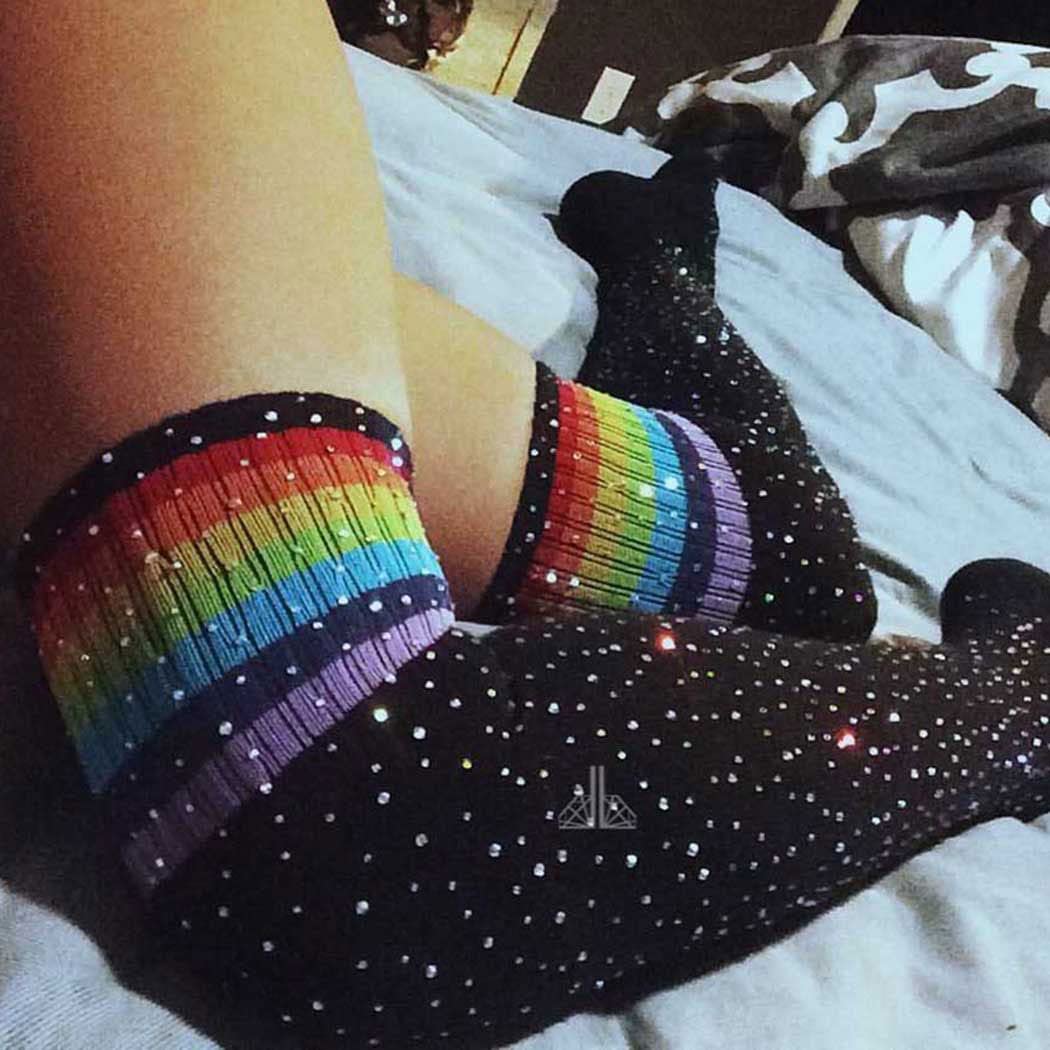 Sparkling Rhinestone Over-the-Knee Stockings | Warm Cotton Thigh High Socks for Women & Girls | Cheerleader, Dance, Party & Winter Fashion Accessories