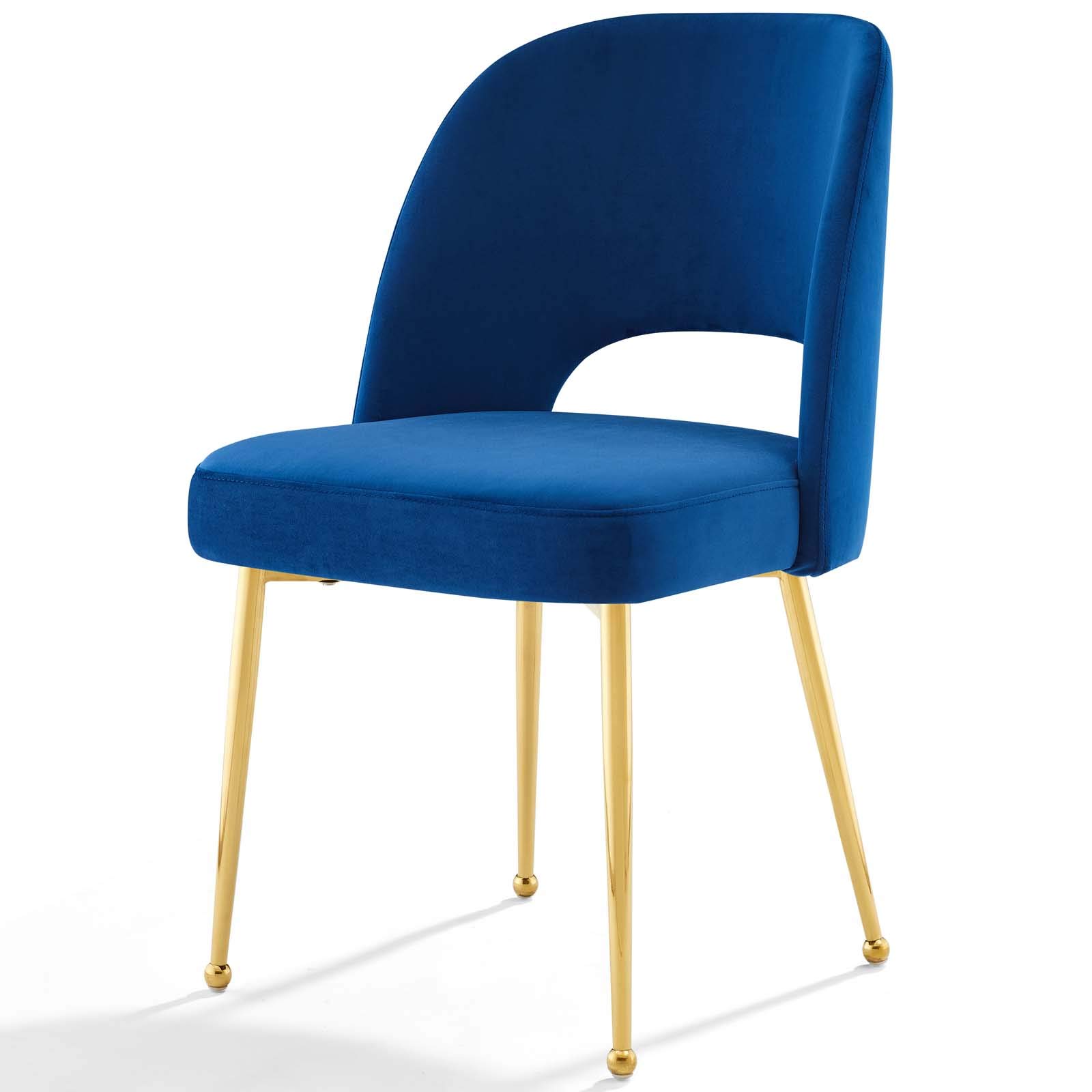 Modern Velvet Dining Chair - Navy Blue Metal Frame Side Chair for Kitchen & Dining Room | Stylish & Comfortable Seating for Home, Office, or Restaurant