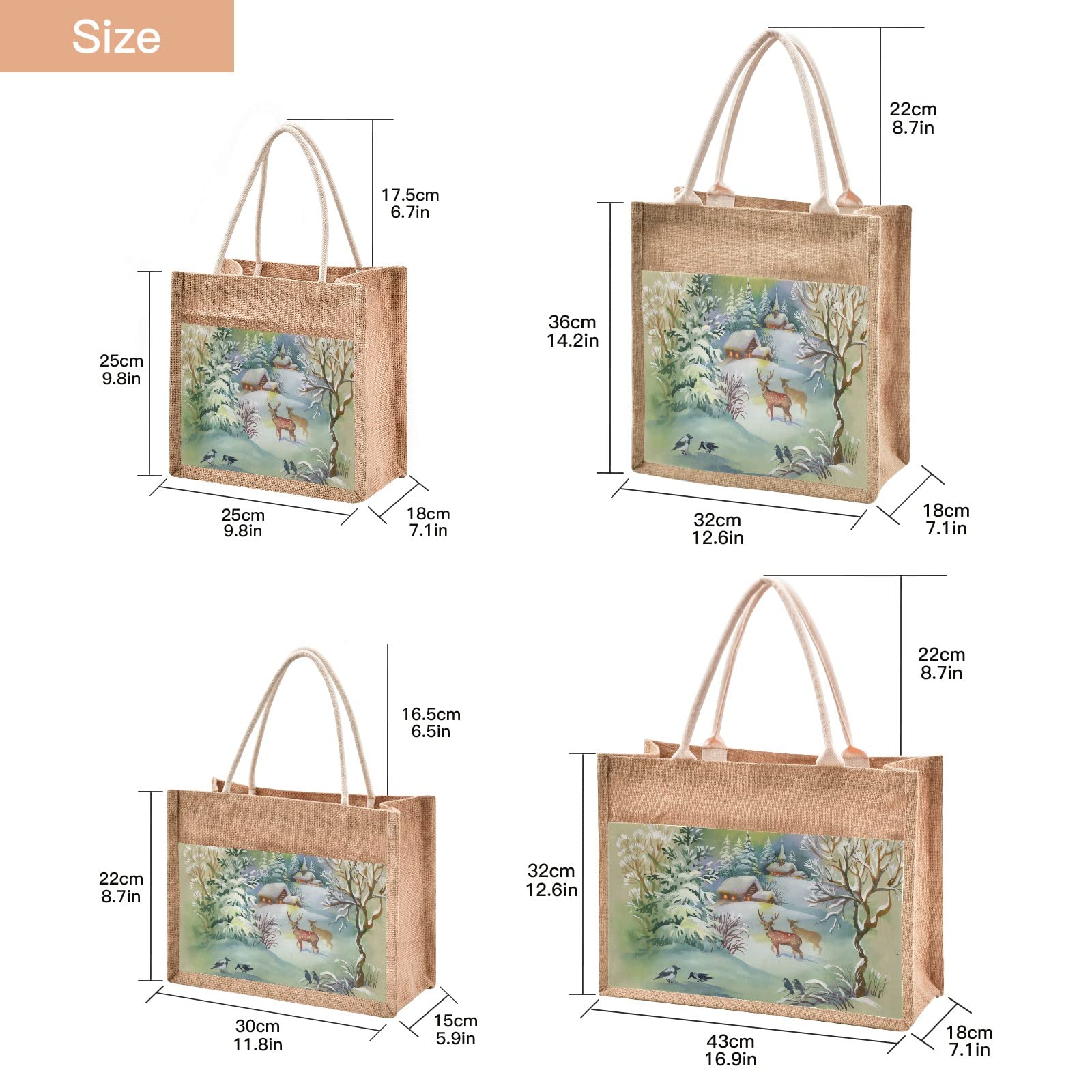 Linqin Deer Jute Tote Bag - Waterproof Burlap Straw Grocery Shopping Bag for Women - Eco-Friendly Reusable Beach Tote for Travel, Market & Daily Use