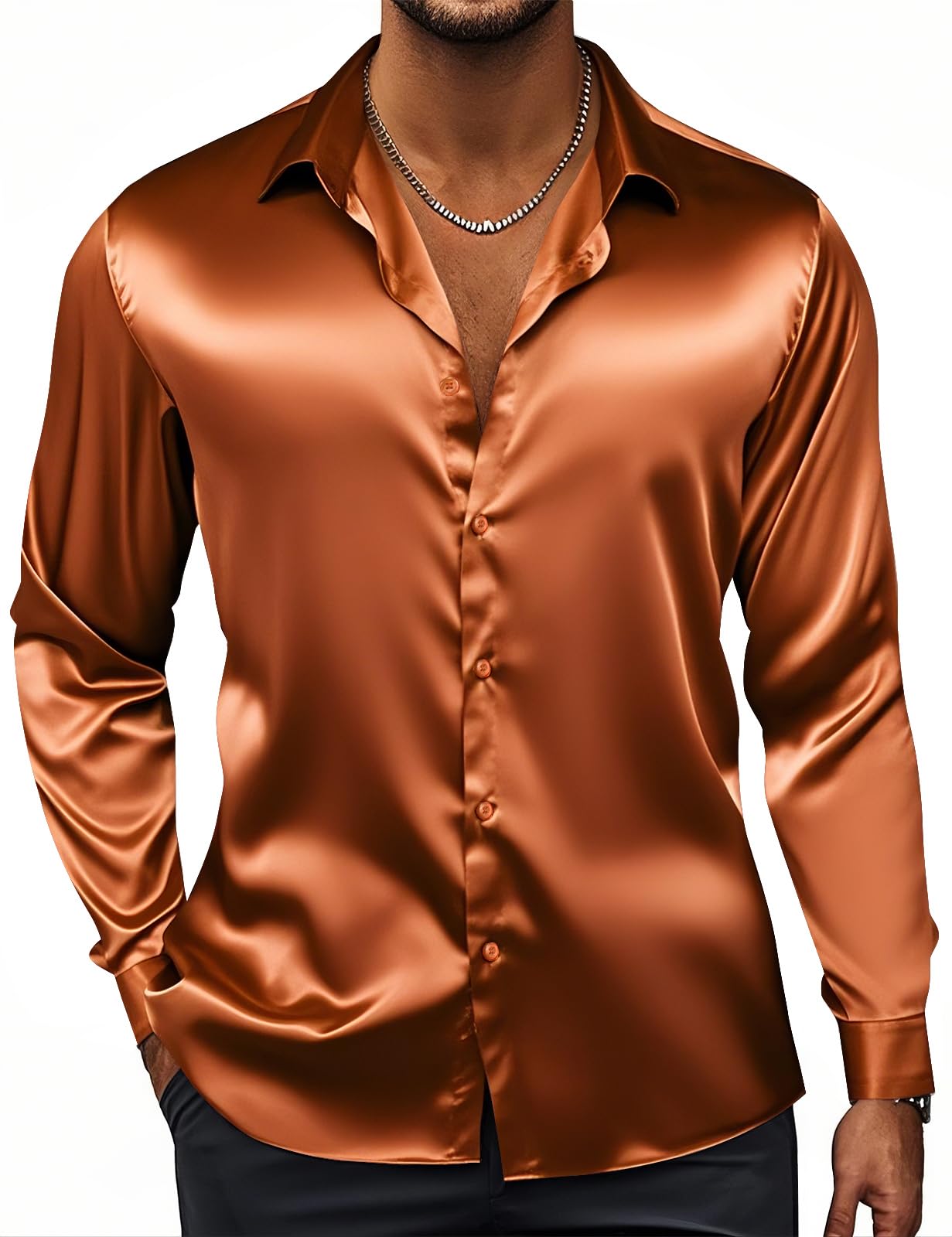 Premium Satin Men's Dress Shirts - Long Sleeve Formal Button Down Shirt for Business, Wedding & Party | Slim & Regular Fit | Wrinkle-Resistant Office & Special Occasion Wear