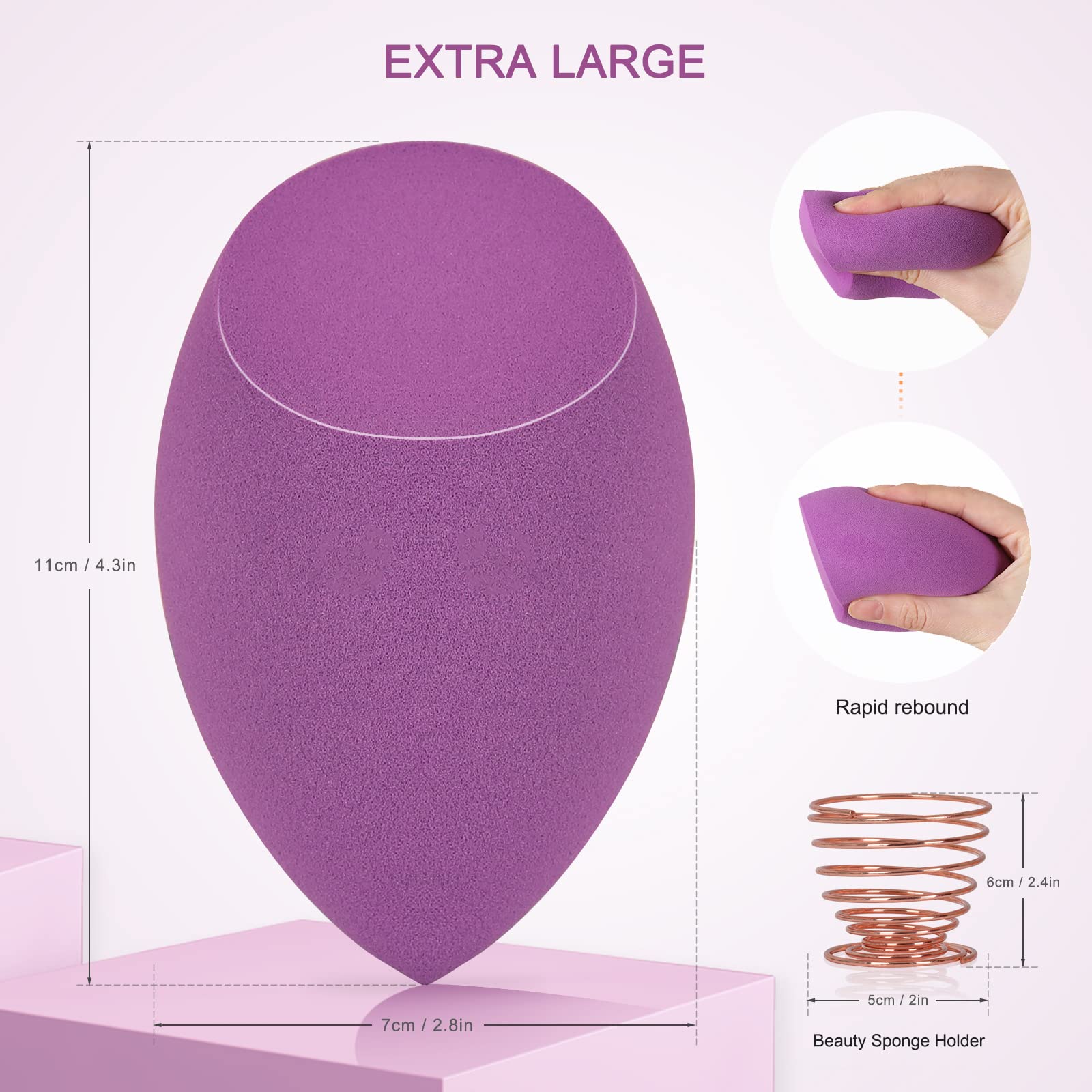 Extra Large 11cm Makeup Beauty Sponges Blender Set (1 Small + 1 Large) with 2 Sponge Holders - Perfect for Foundation, Fake Tan, Powder, Blending & Setting - Ideal for Professional Makeup Artists & Home Beauty Routines