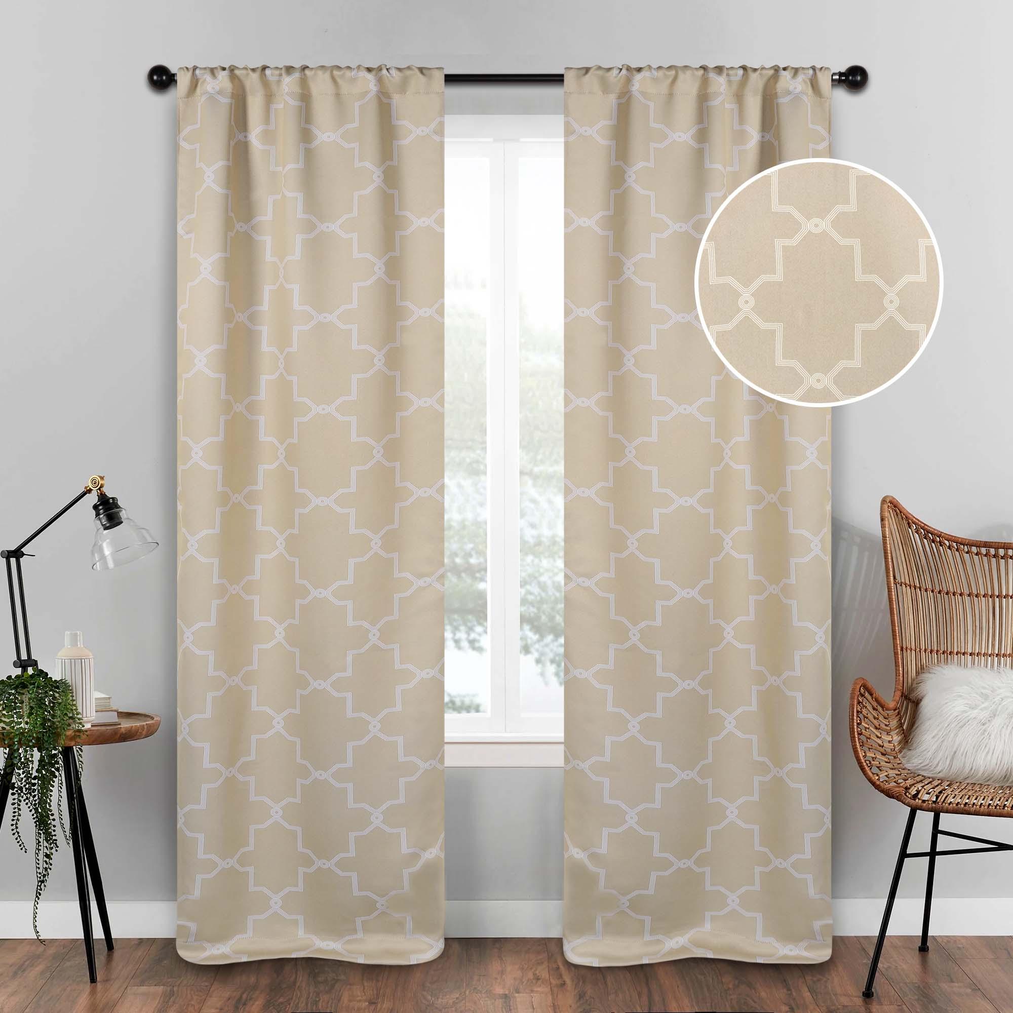 Imperial Trellis Grommet Blackout Curtain Panels Set - Room Darkening Window Drapes for Bedroom, Living Room & Home Theater