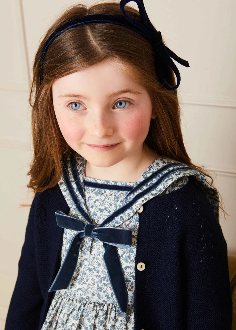 Evelyn Floral Mariner Dress for Girls - Cute Navy Blue Sailor Style Dress for Summer, Beach, and Special Occasions