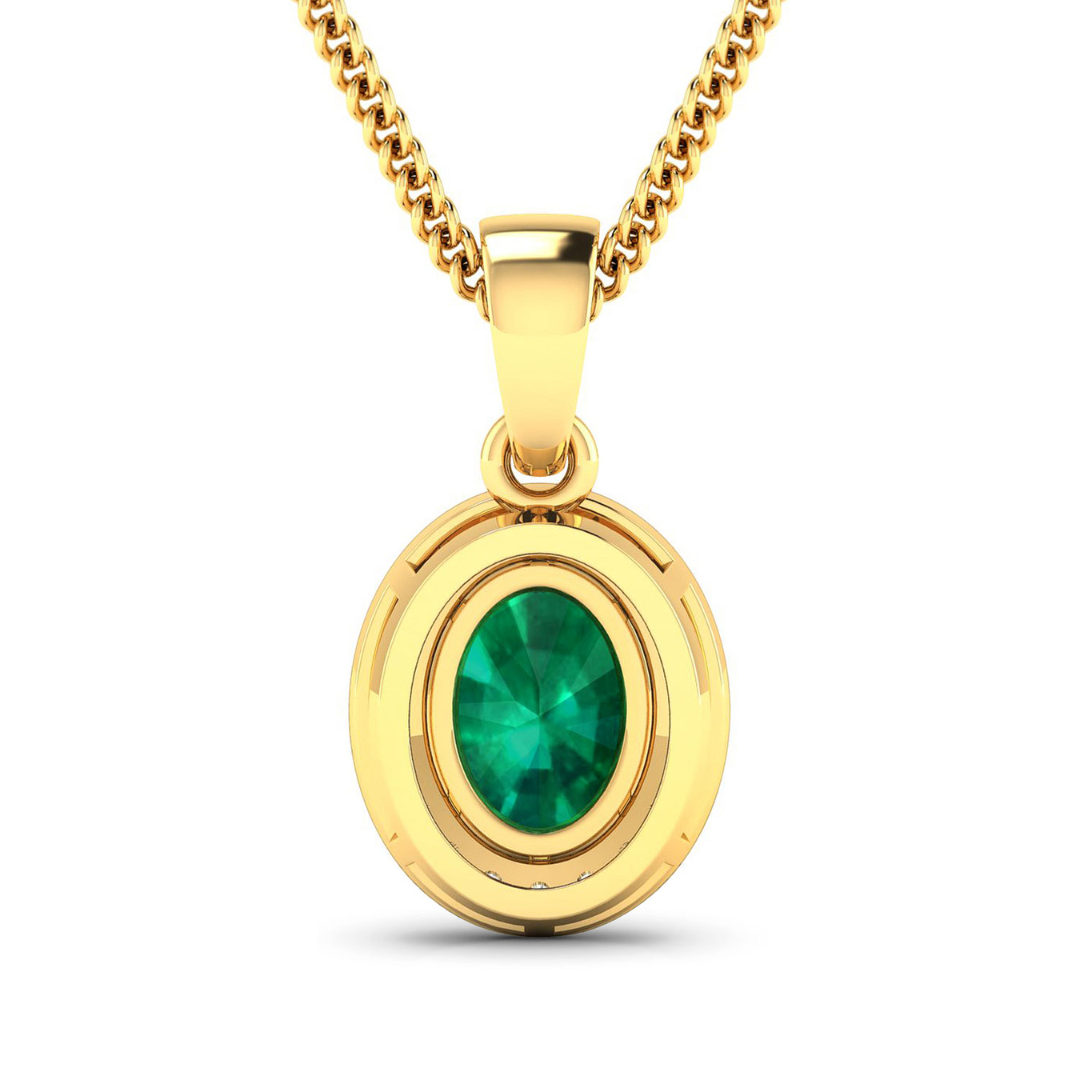 14K Yellow Gold Zambian Emerald Diamond Pendant Necklace for Women | Elegant Jewelry Gift for Birthday, Anniversary & Special Occasions