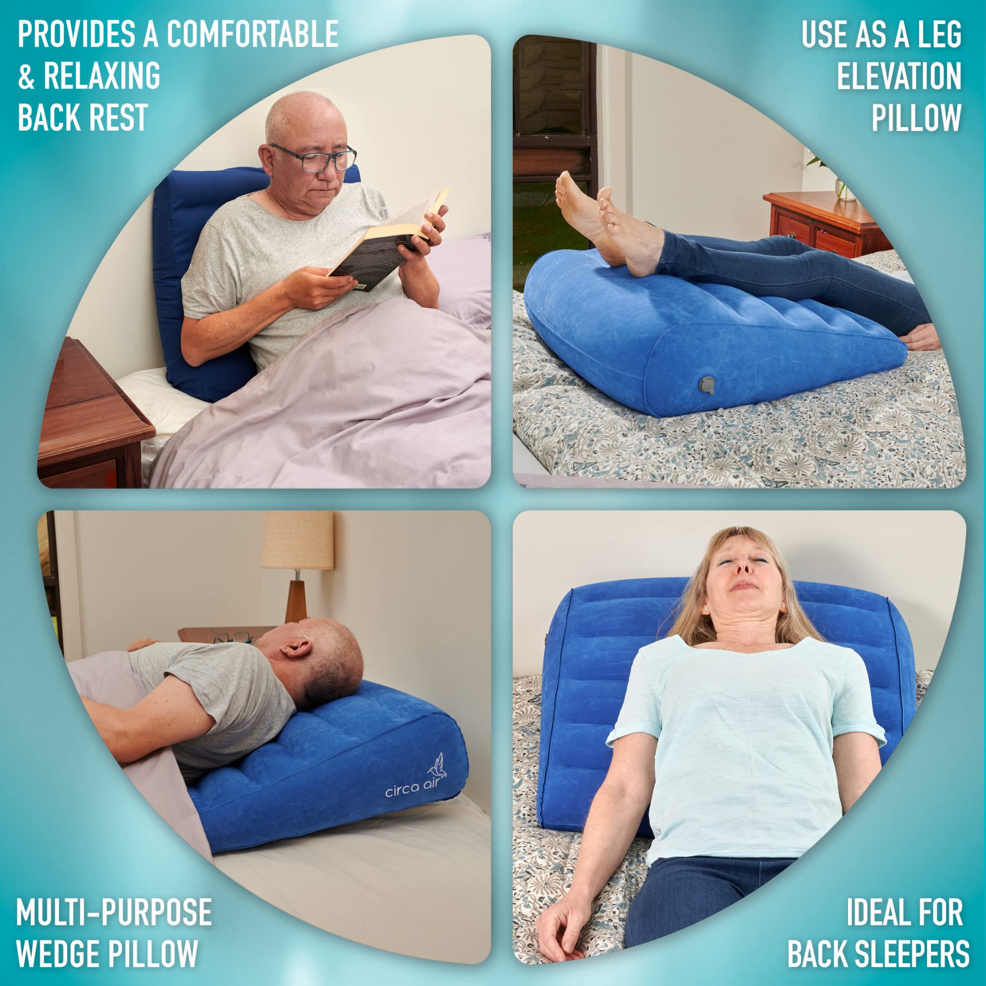 **Inflatable Wedge Pillow for Travel - Lightweight & Portable Bed Wedge Pillow for Sleeping, Acid Reflux, GERD, Snoring Relief, Back & Leg Support - Perfect for Home, Office, Airplane & Camping Use**