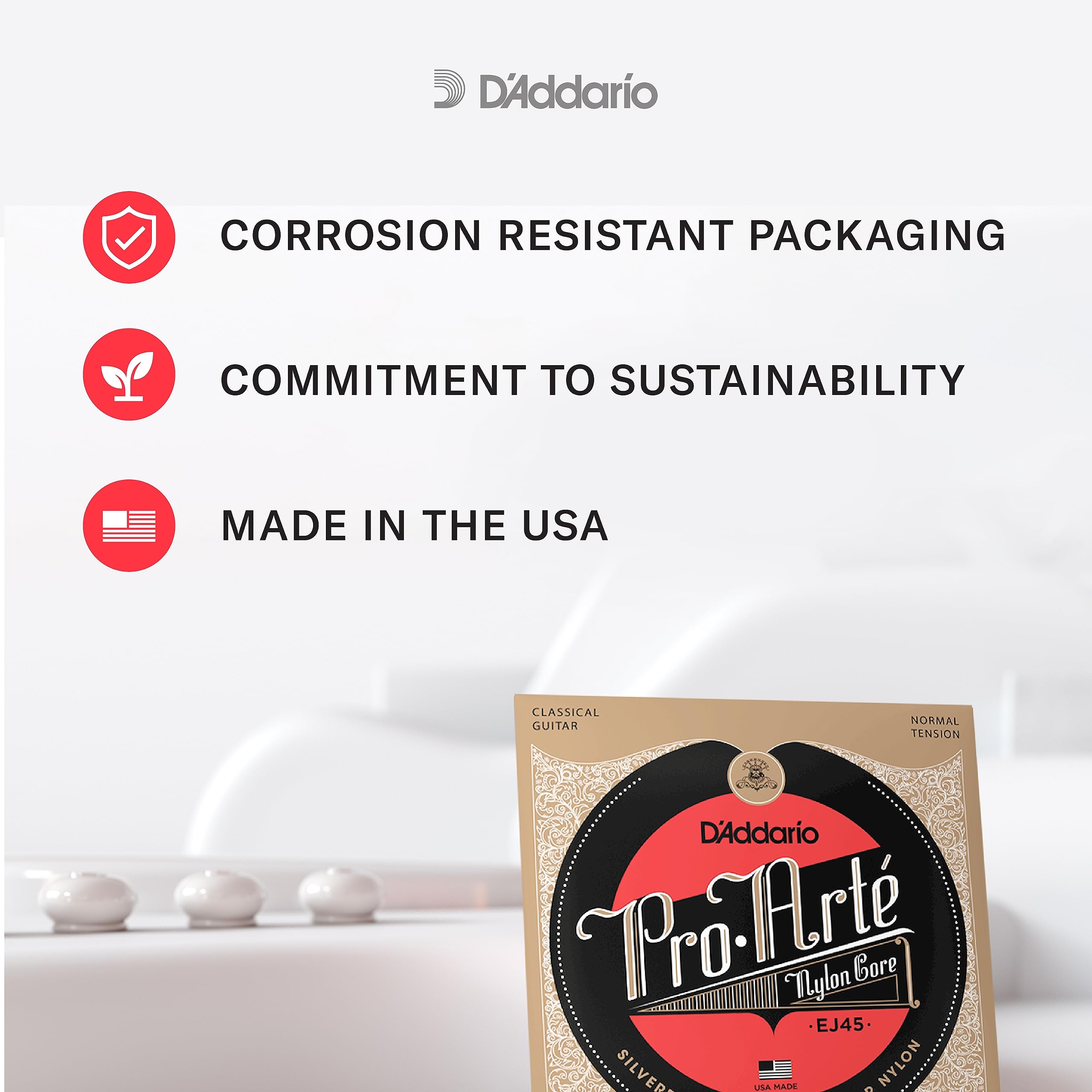 D'Addario EJ45 Pro-Arte Nylon Classical Guitar Strings - Normal Tension with Nylon Core Basses & Laser Selected Trebles | Balanced Volume & Comfortable Playability | Perfect for Classical, Flamenco & Fingerstyle Guitarists