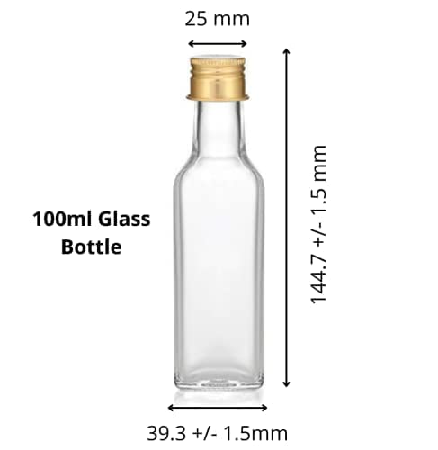 5-Piece 100ML Glass Bottles with Golden Cap & Plug - Leak Proof Essential Oil, Shampoo & DIY Cosmetic Containers for Home, Travel & Gifting
