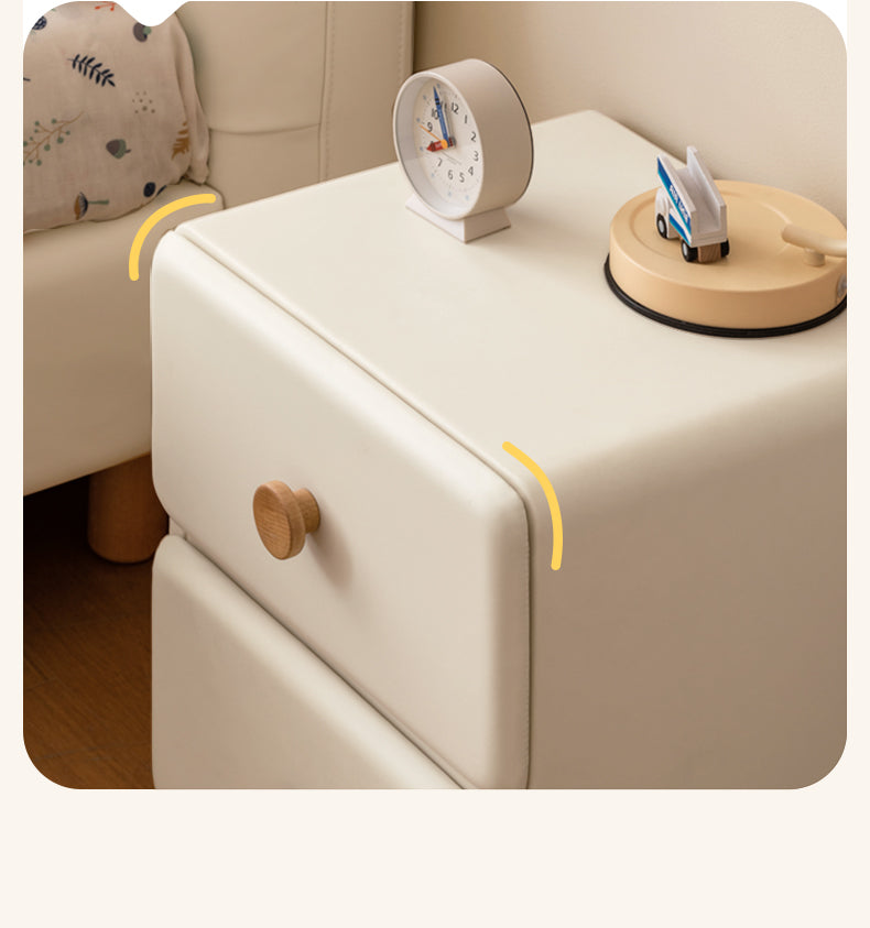 Organic Leather Cream Kids Nightstand - Stylish & Durable Bedside Table for Children's Room | Perfect for Bedrooms, Nurseries & Playrooms