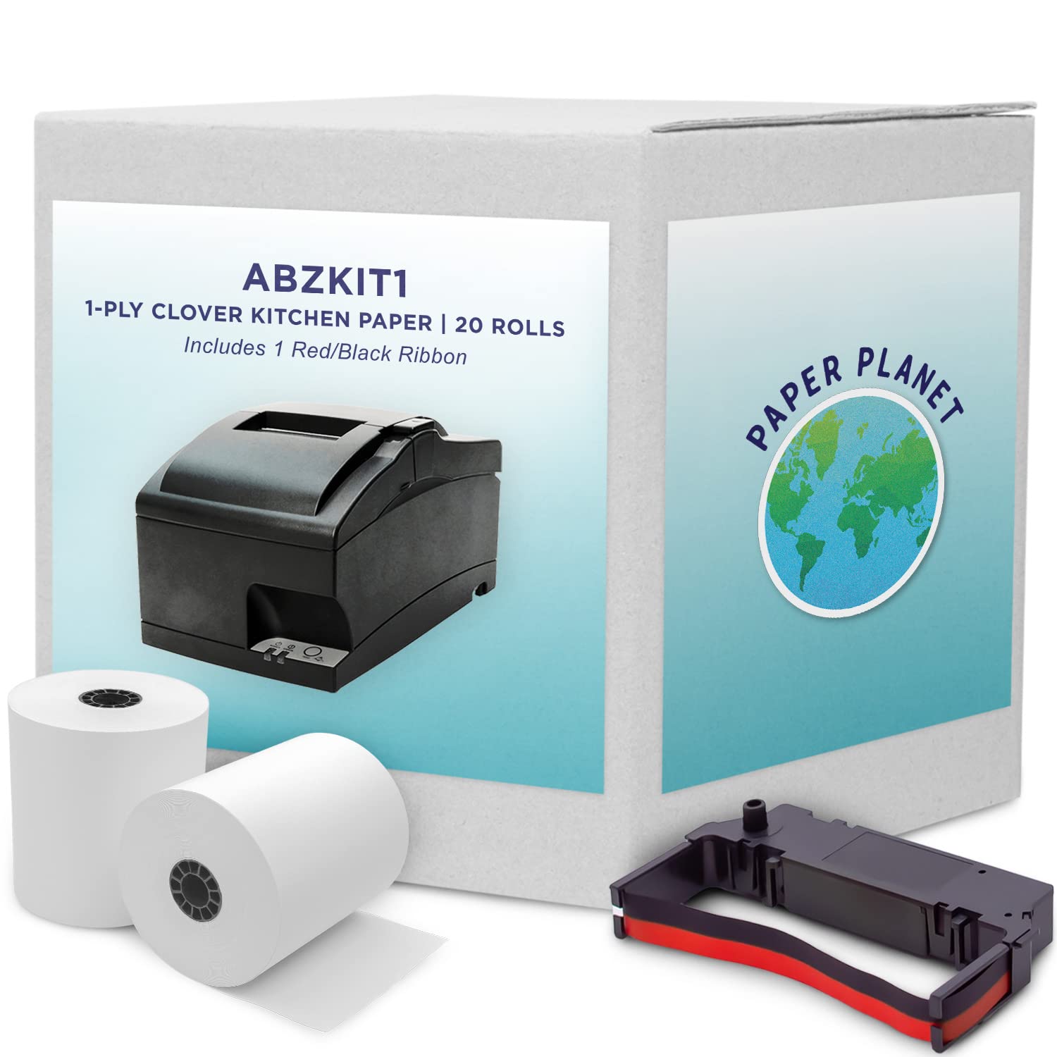 Clover Kitchen Receipt Printer Paper - 20 Rolls 1-Ply Bond Paper with Ribbon for Star SP700 & SP700 Ink Printer | Thermal Credit Card Receipt Paper for Restaurants, Cafes & Retail Stores | Durable & High-Quality Printing Solution
