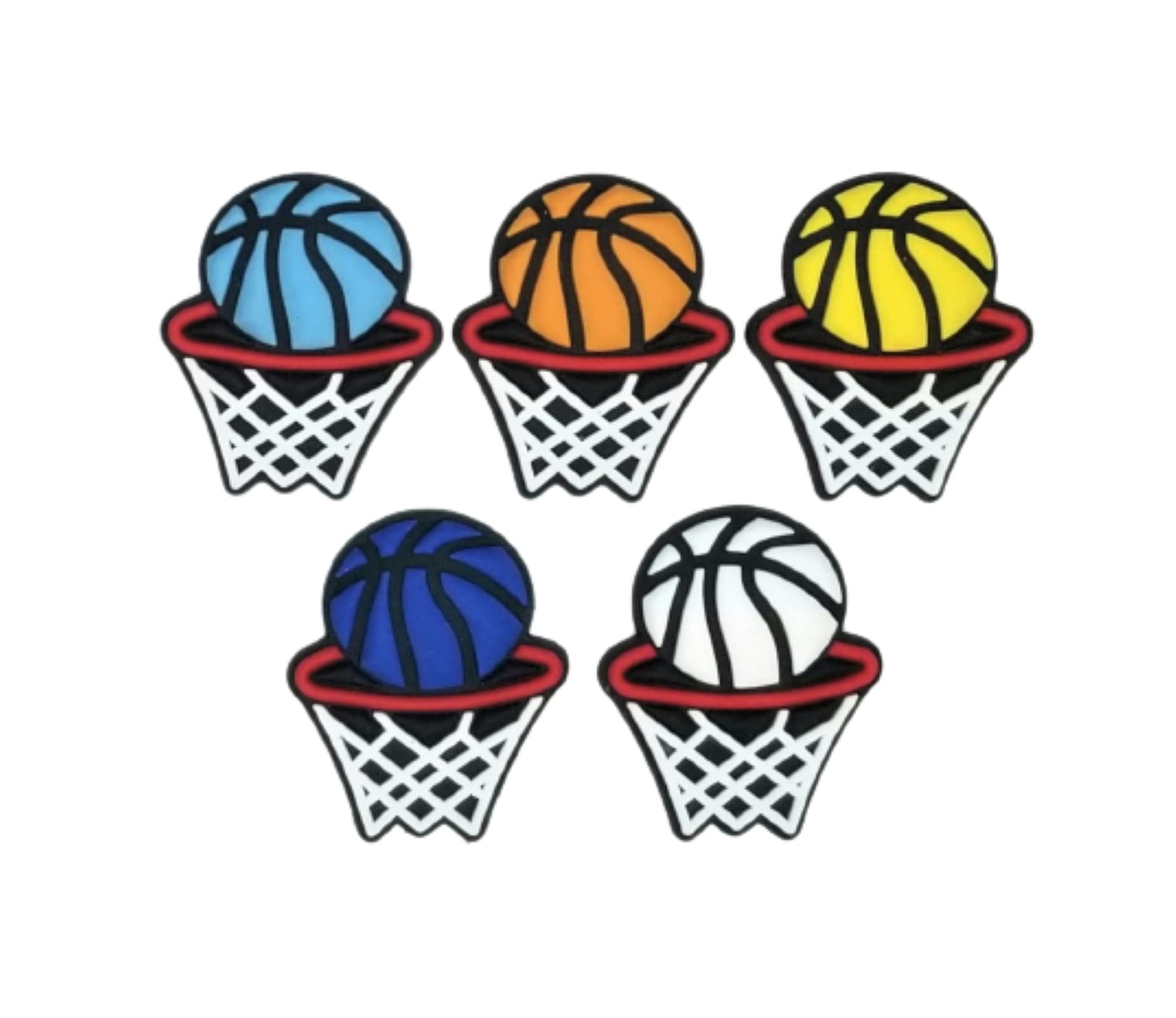 5-Pack Basketball Thunder Colors Shoe Charms for Crocs Clogs & Wristbands - Sporty Sneaker Accessories for Kids & Adults | Perfect for Basketball Games, Casual Wear & Sneaker Customization