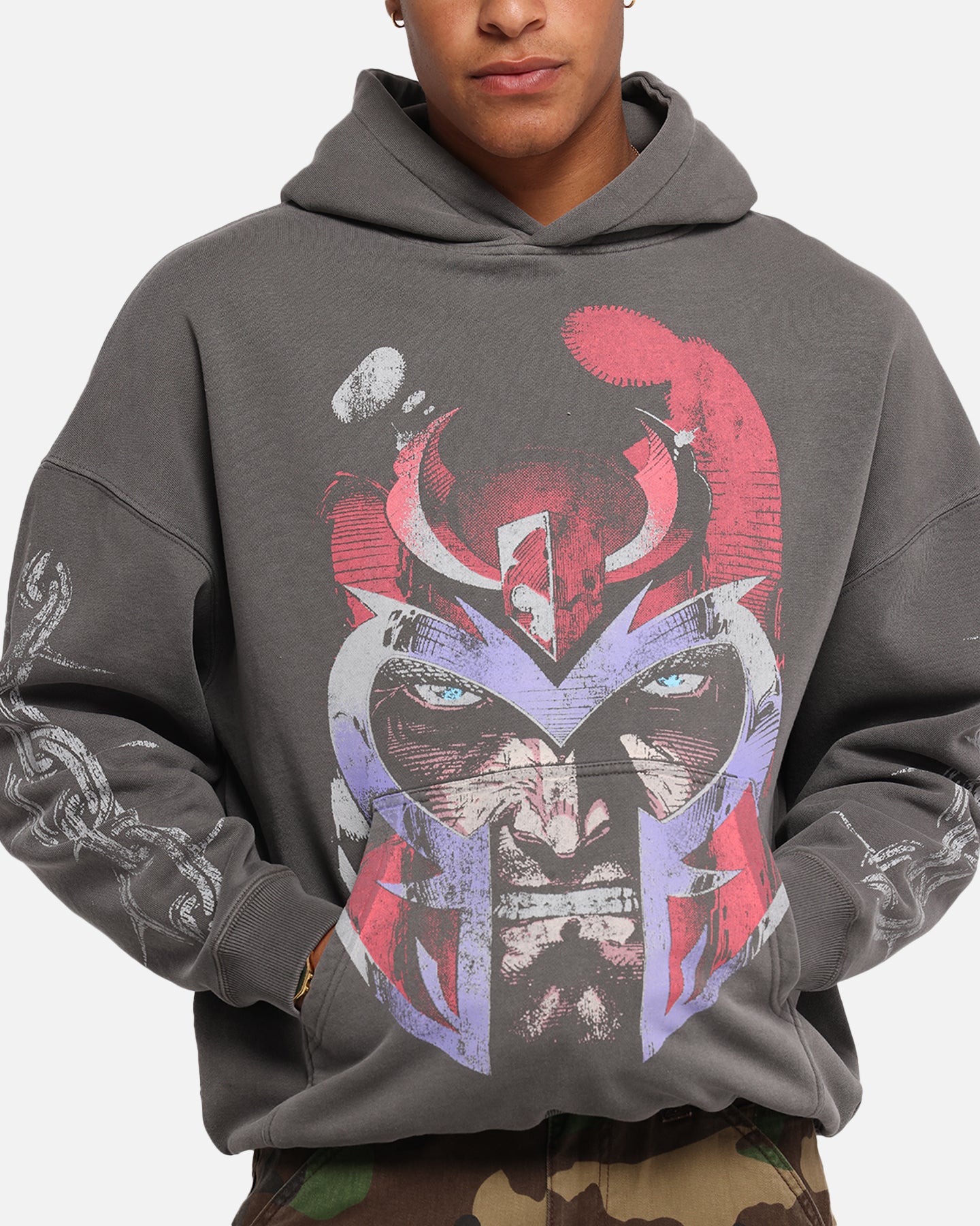 Marvel X-Men Magneto Premium Hoodie - Washed Charcoal | Men's Graphic Pullover Sweatshirt | Superhero Comic Book Merch | Perfect for Cosplay, Comic Con & Casual Wear