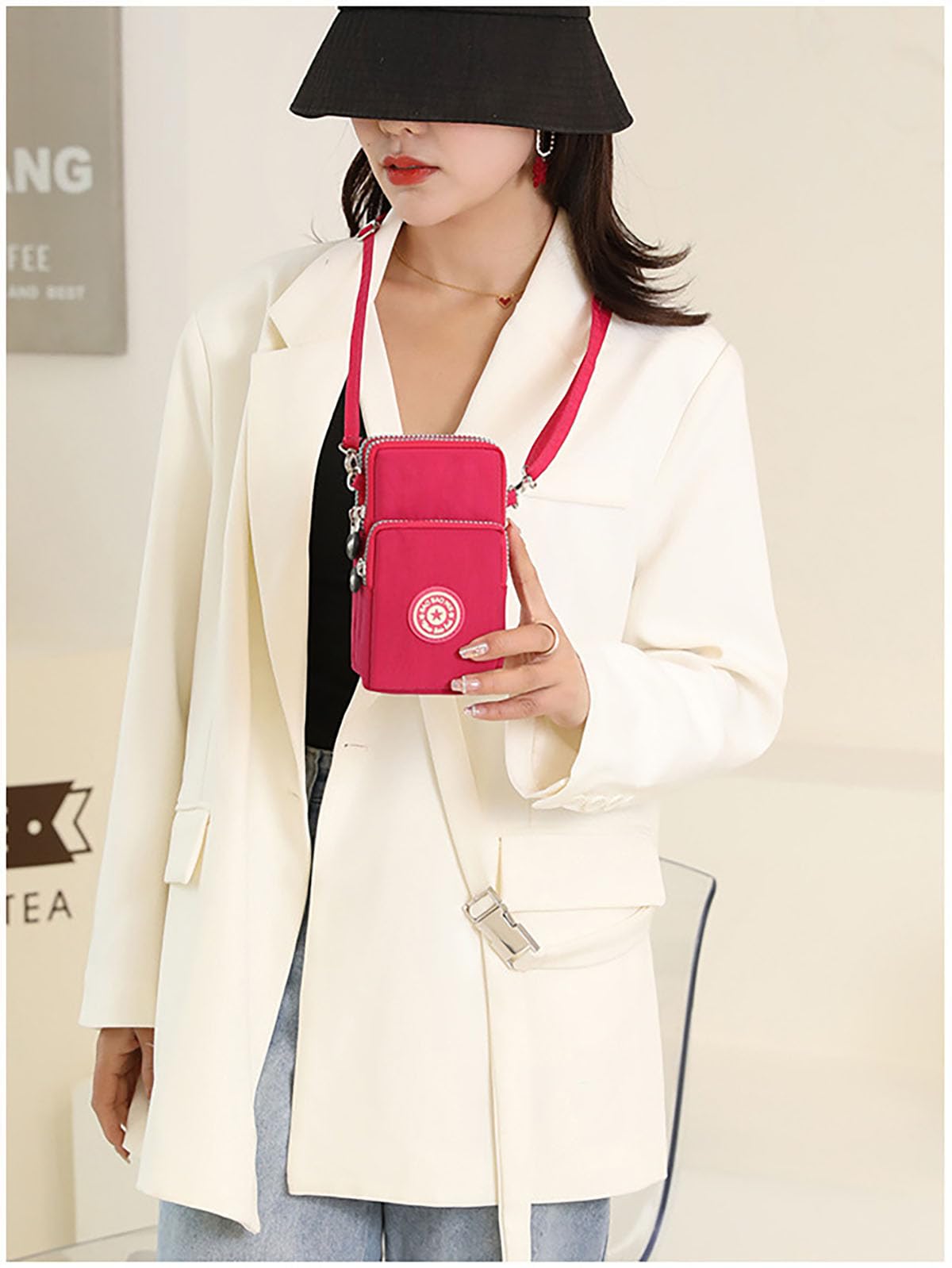 SYGA Women's Cross-Body Phone Bag - Red Fabric Waist Pouch with Adjustable Strap for Running, Travel & Shopping - Hands-Free Cellphone Holder for iPhone & Android Devices