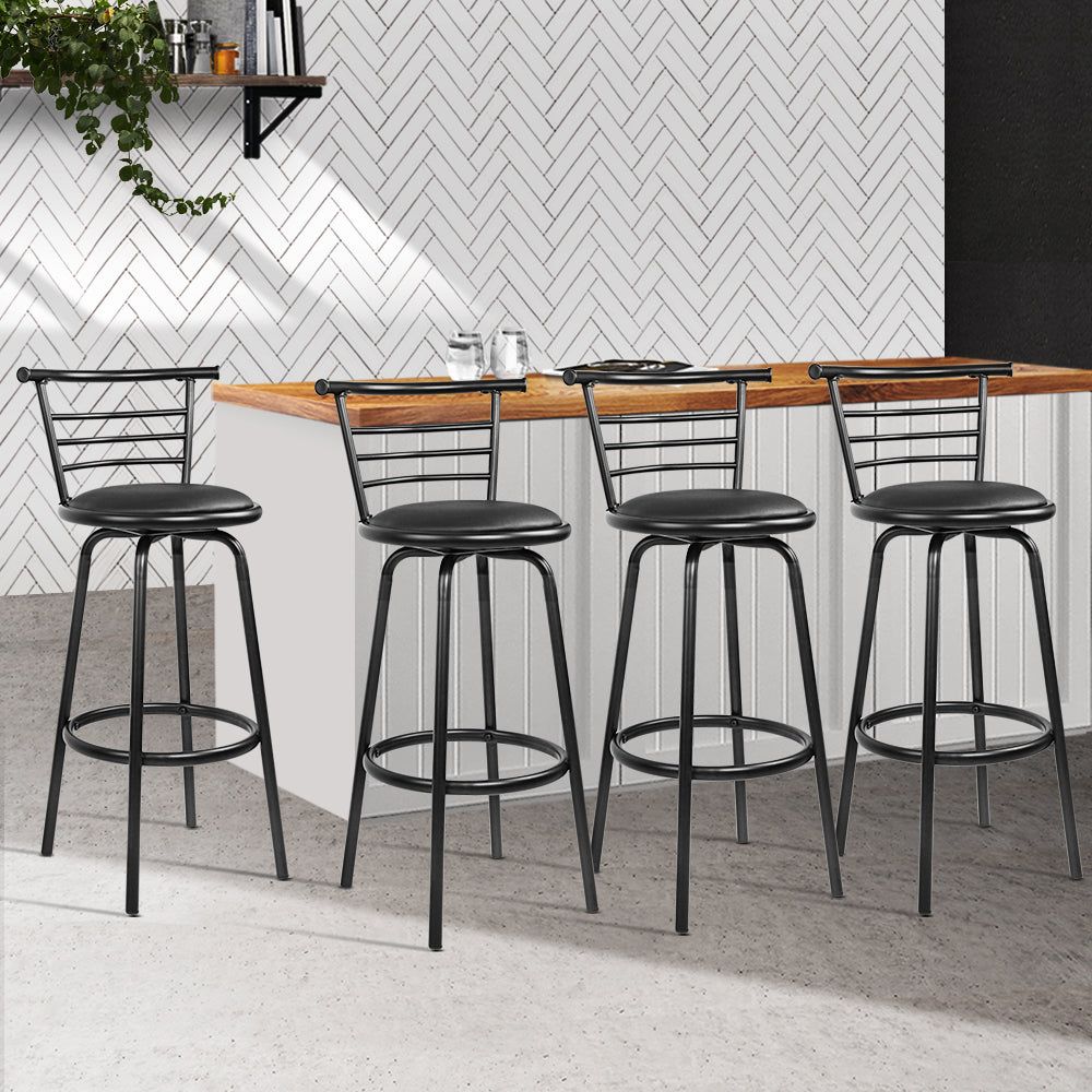 4 Bar Stools with Swivel Seat - Leather Padded Counter Height Stools with Metal Base for Kitchen Island, Breakfast Bar & Home Decor