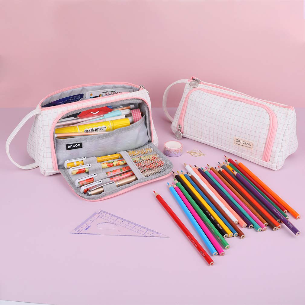 iSuperb Large Capacity Canvas Pencil Case with Zipper - Multi Compartment Pen Organizer & Cosmetic Pouch for School, Office, Travel Storage