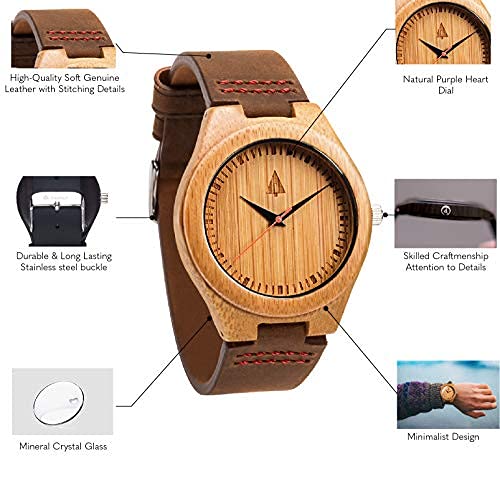 Wooden Watches for Men - Japanese Quartz Movement, Leather Strap - Stylish Wooden Wristwatch for Outdoor & Office Wear